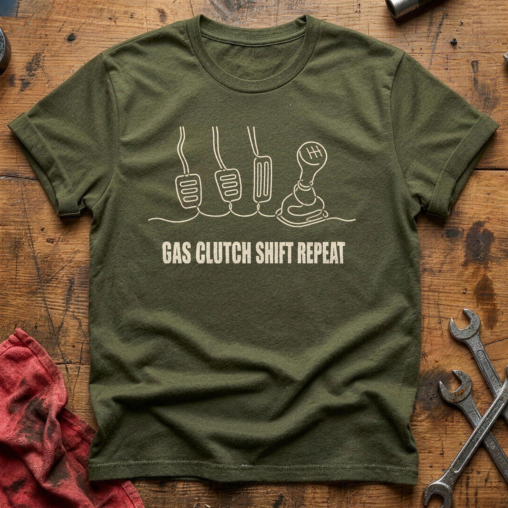 Gas Clutch Shift Repeat 78 T-Shirt - Military Green