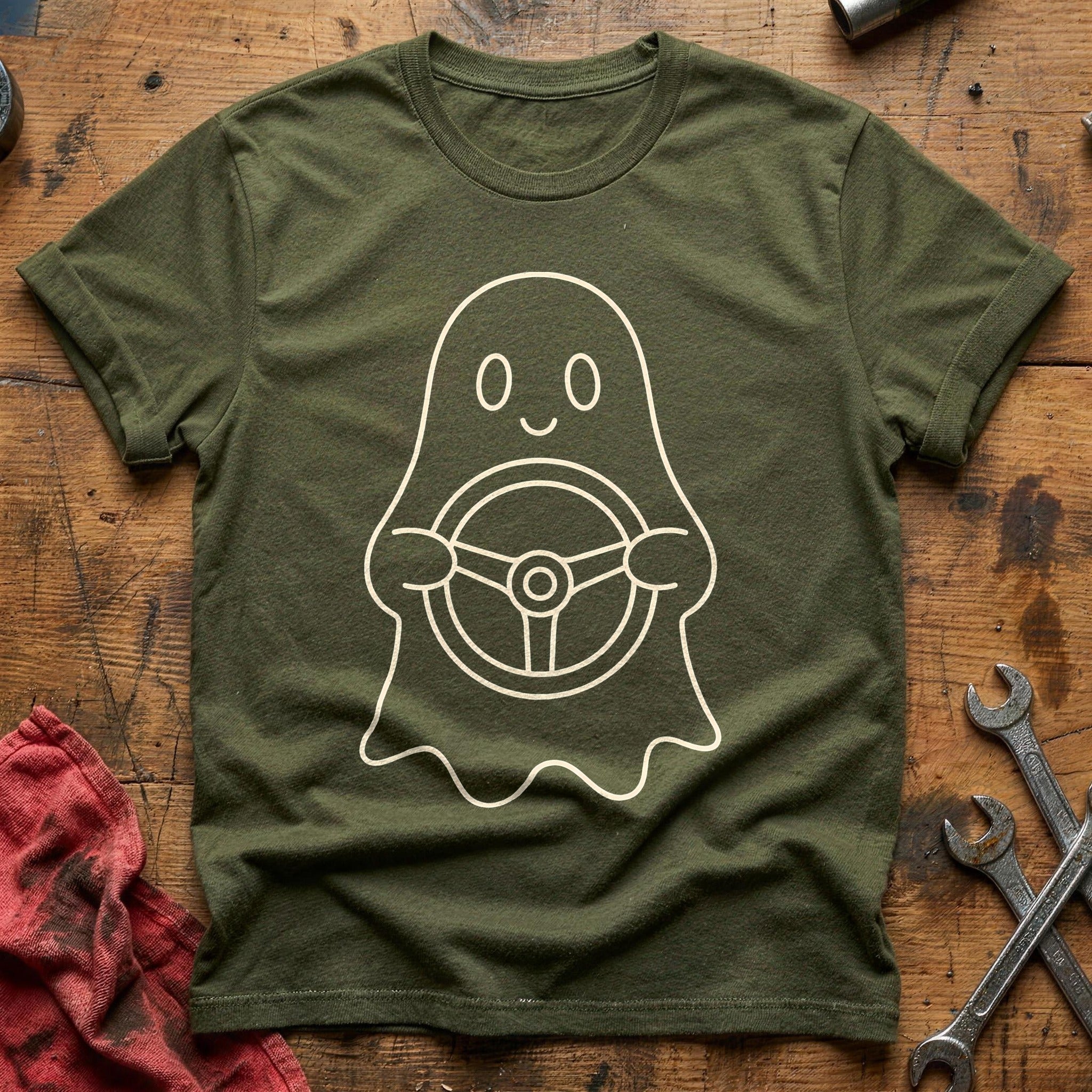 Ghost Steering Wheel 32 T-Shirt - Military Green
