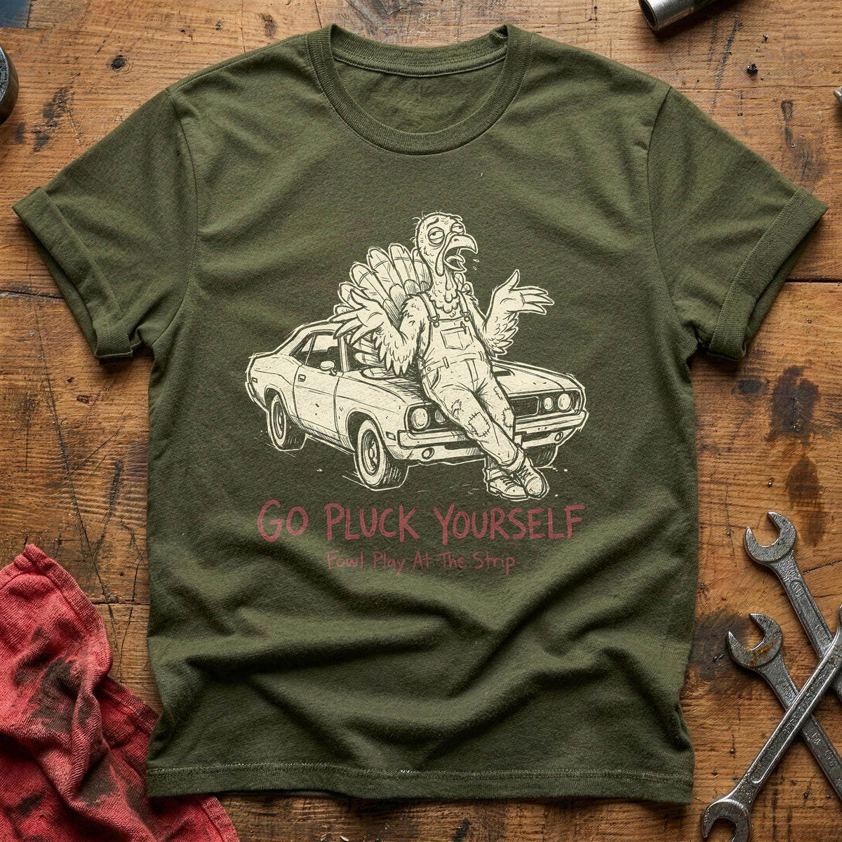 Go Pluck Yourself Fowl Play 2 T-Shirt - Military Green