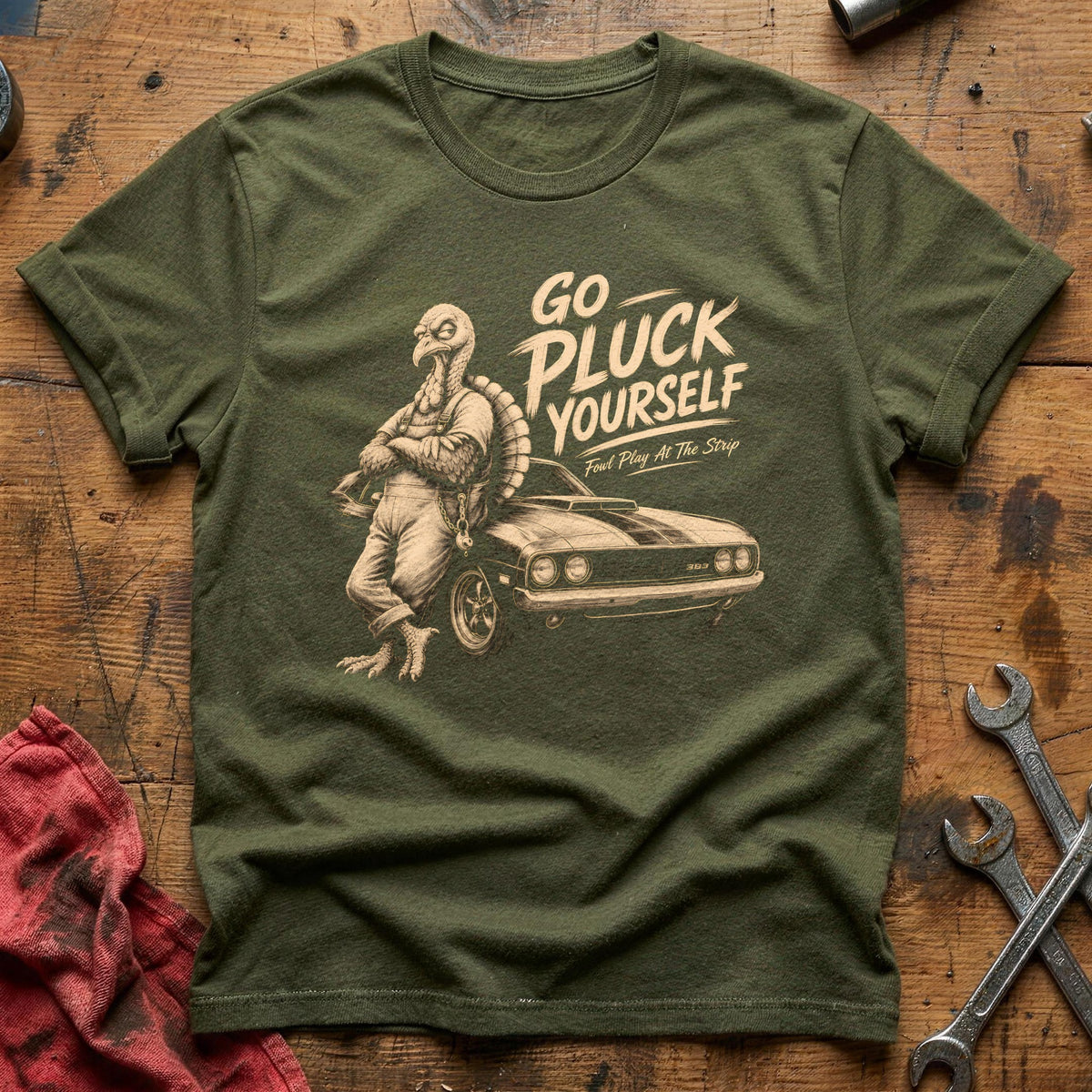Go Pluck Yourself Fowl Play 5 T-Shirt - Military Green