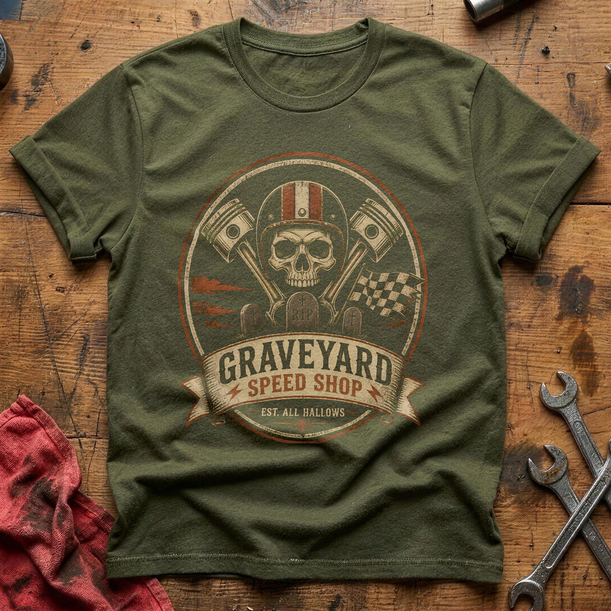 Graveyard Speed Shop Emblem 21 T-Shirt - Military Green