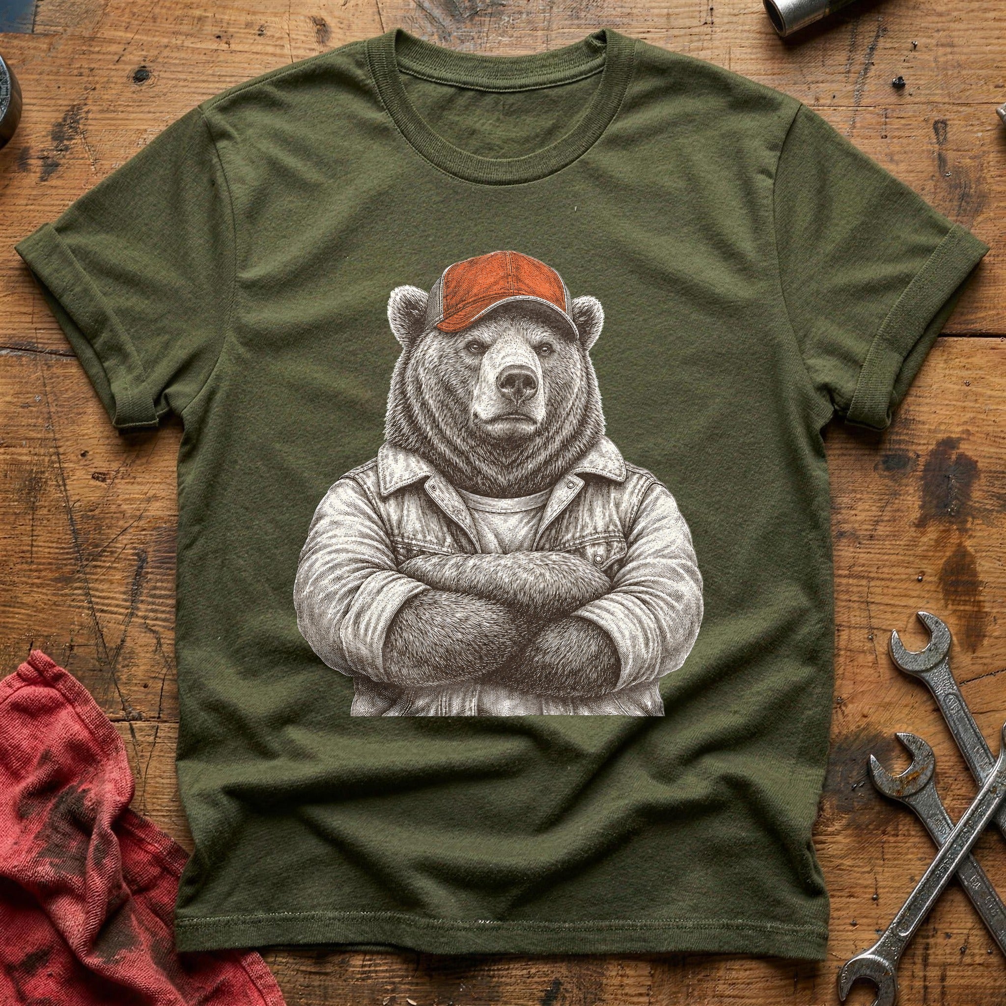Grease Monkey Grizzly T-Shirt - Military Green