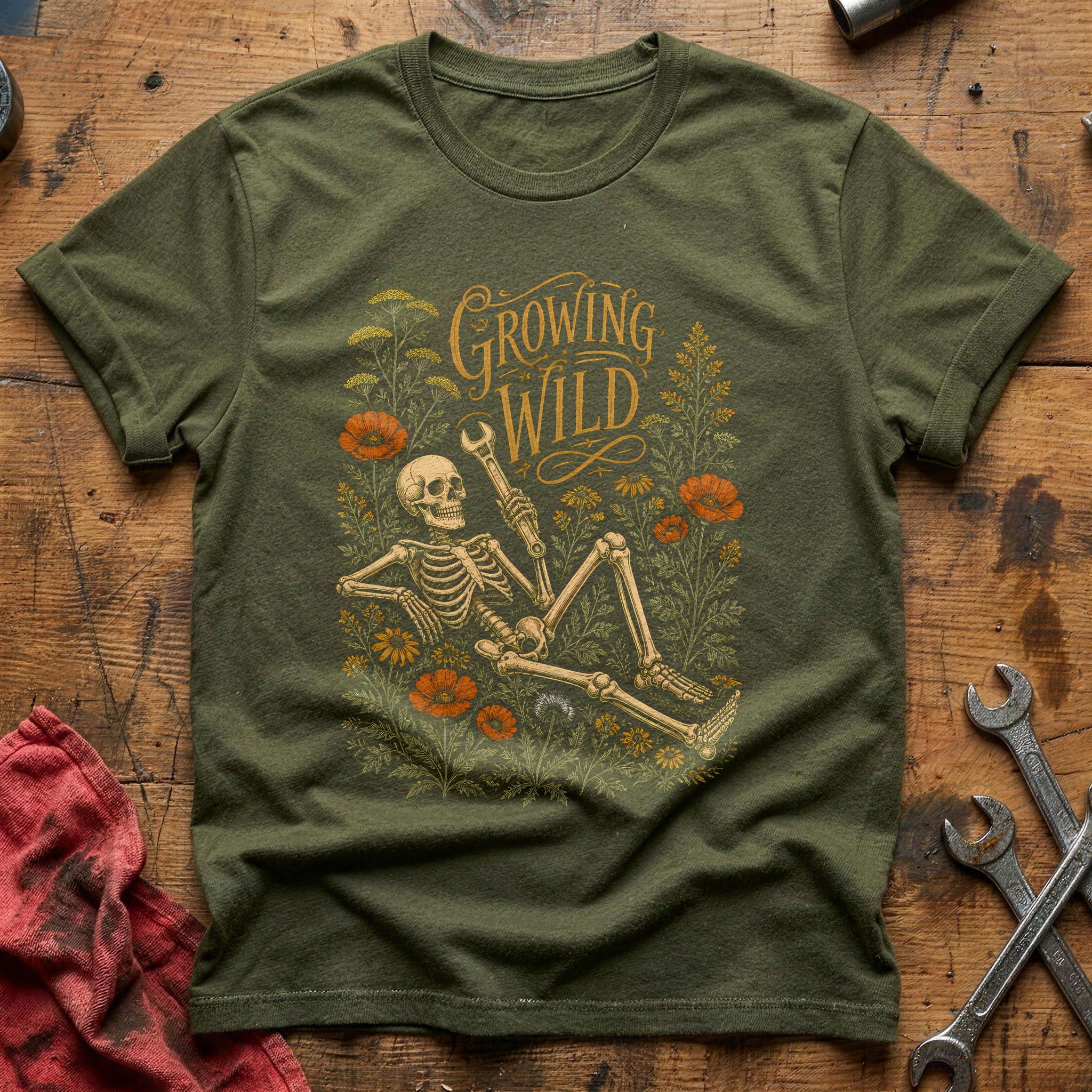 Growing Wild Skeleton 91 T-Shirt - Military Green