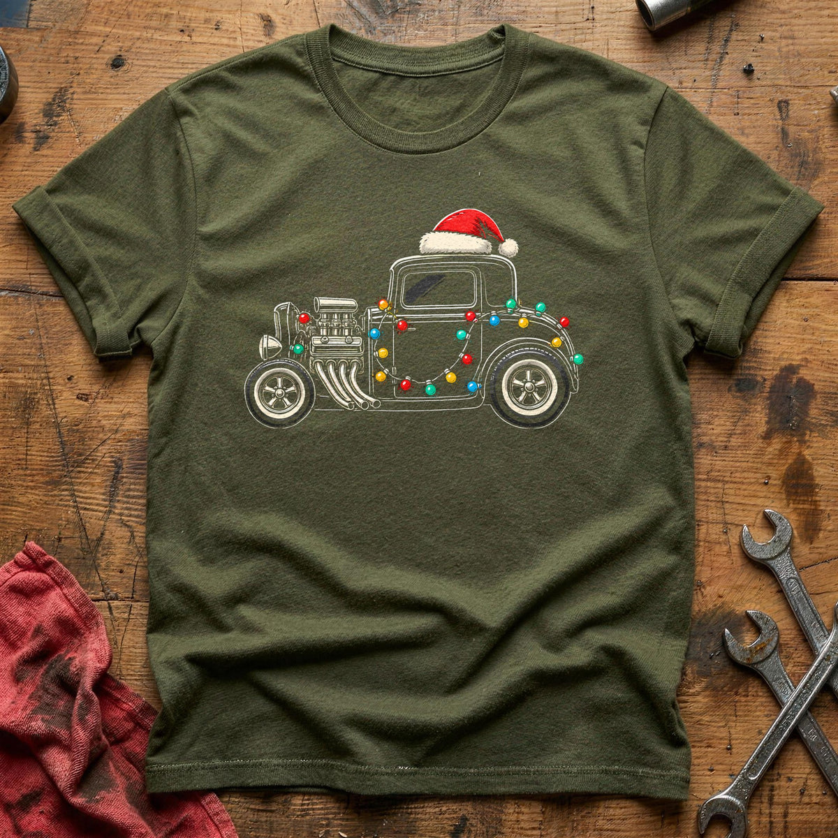 Hot Rod Christmas Lights 14 T-Shirt - Military Green