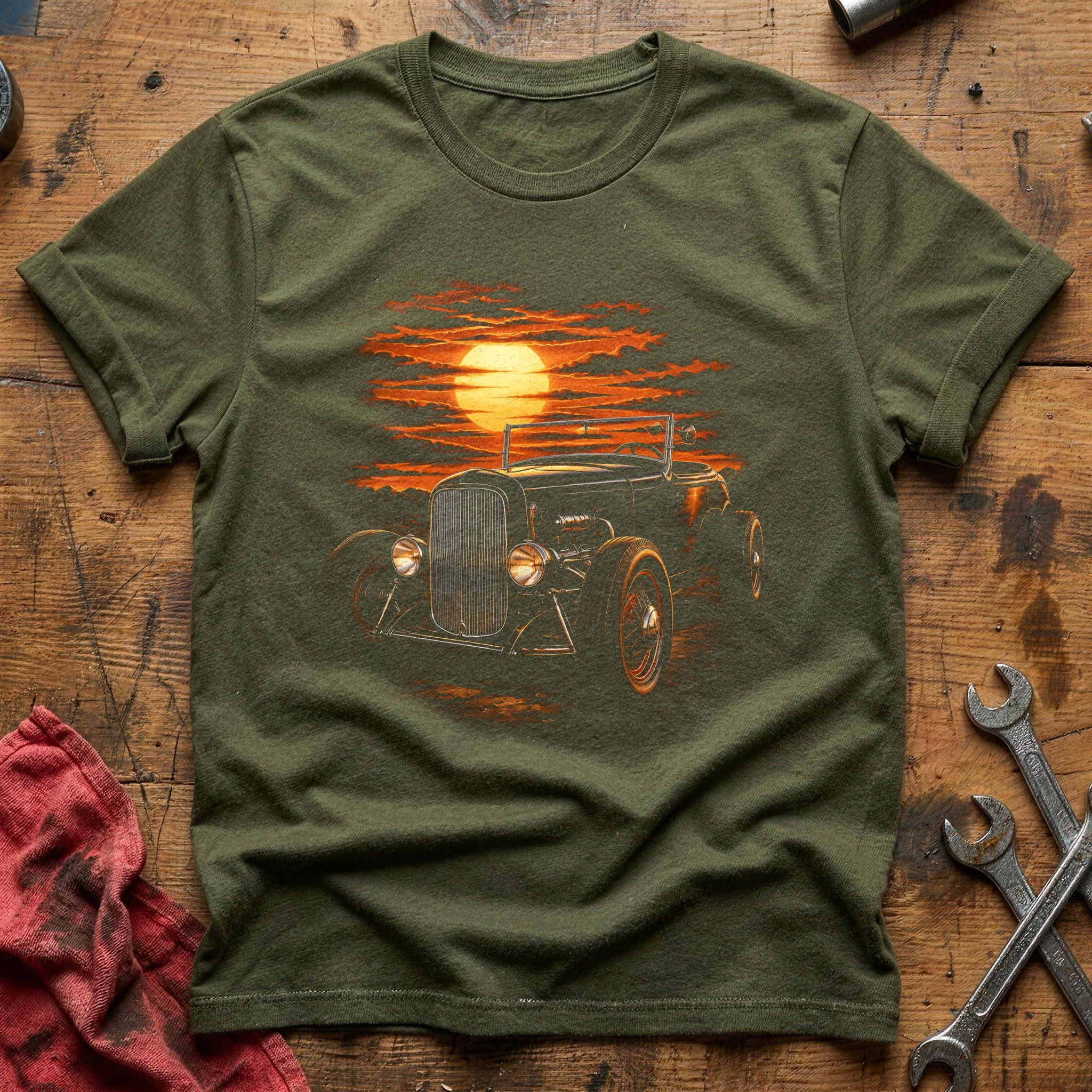 Hot Rod Sunset T-Shirt - Military Green