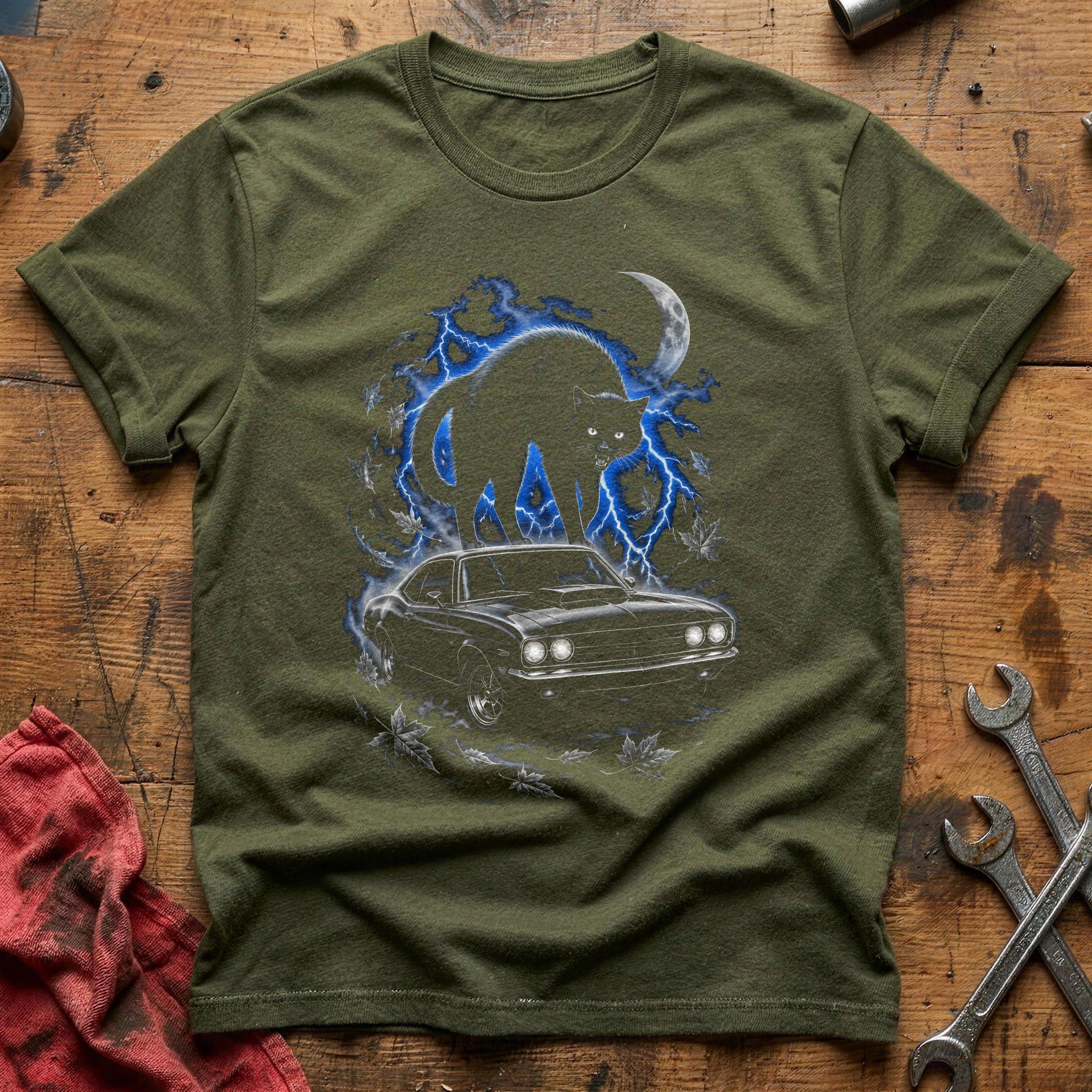 Hotrod Blackcat Crescent 89 T-Shirt - Military Green