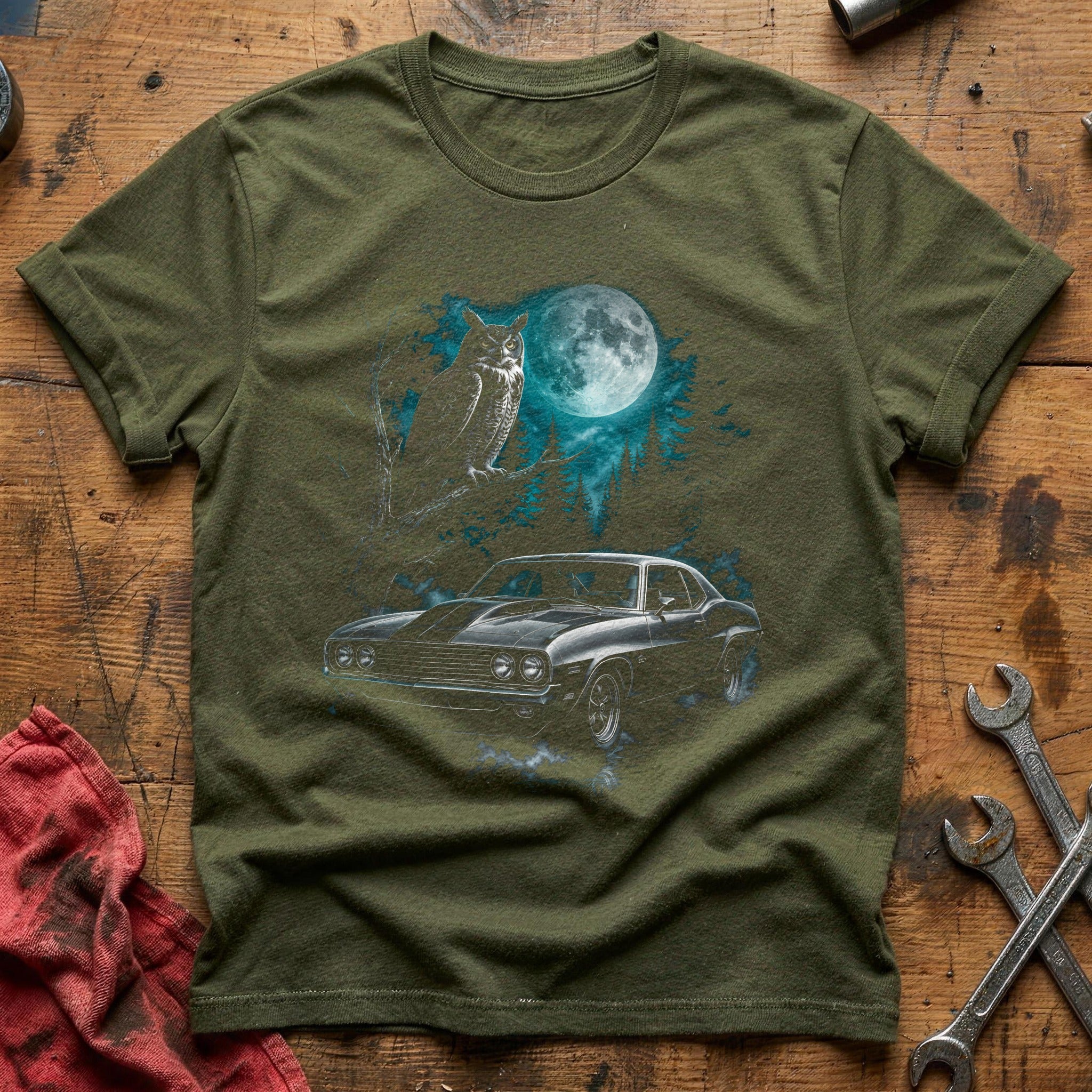 Hotrod Owl Fullmoon 64 T-Shirt - Military Green