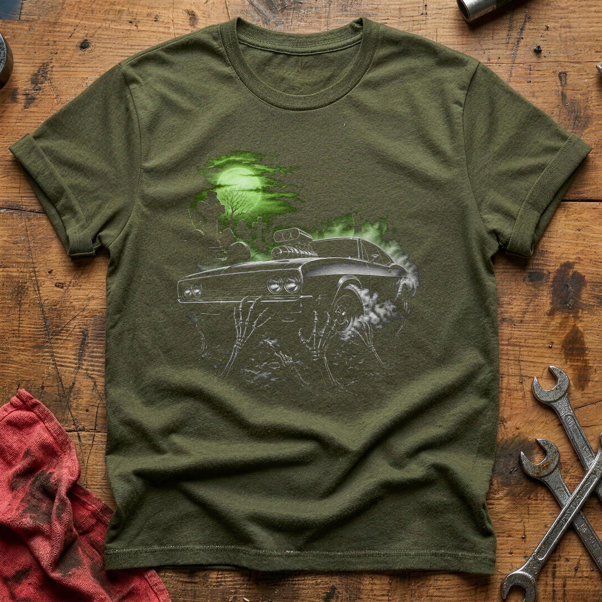 Hotrod Skeletal Hands 45 T-Shirt - Military Green