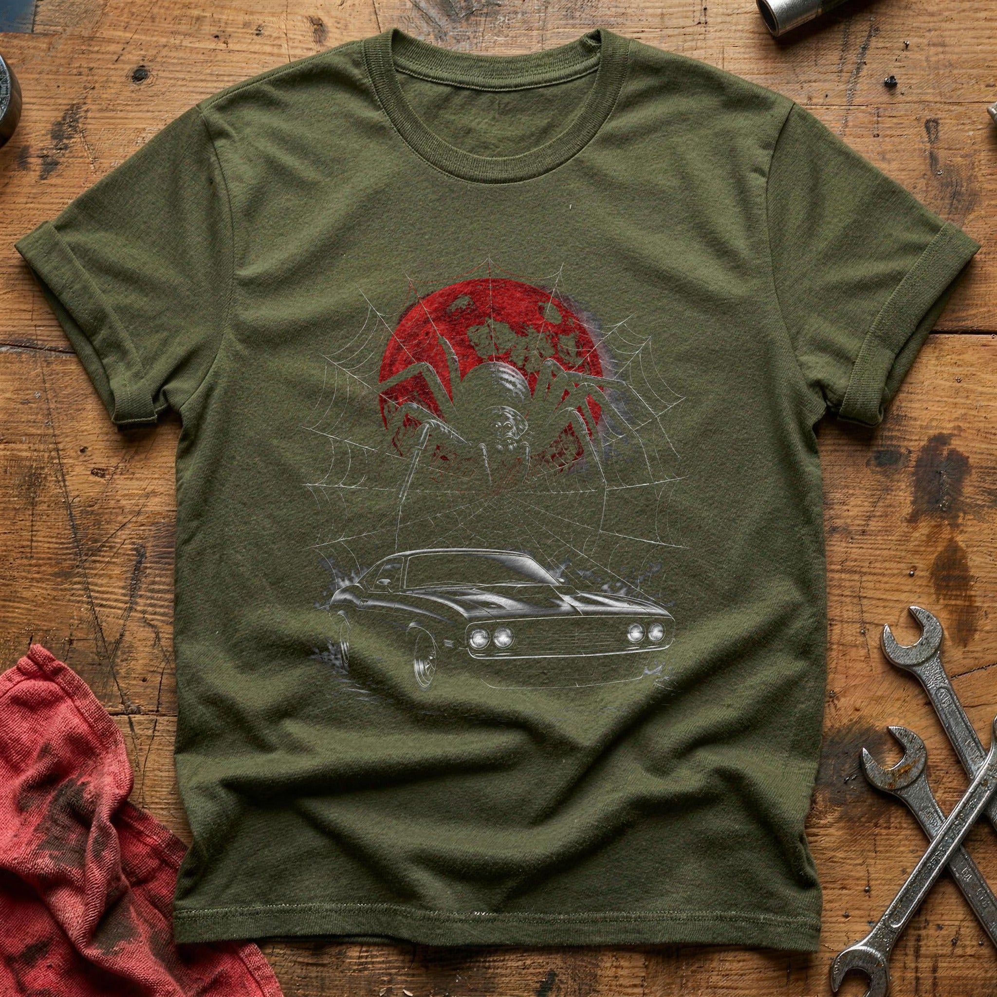 Hotrod Spider Web 63 T-Shirt - Military Green