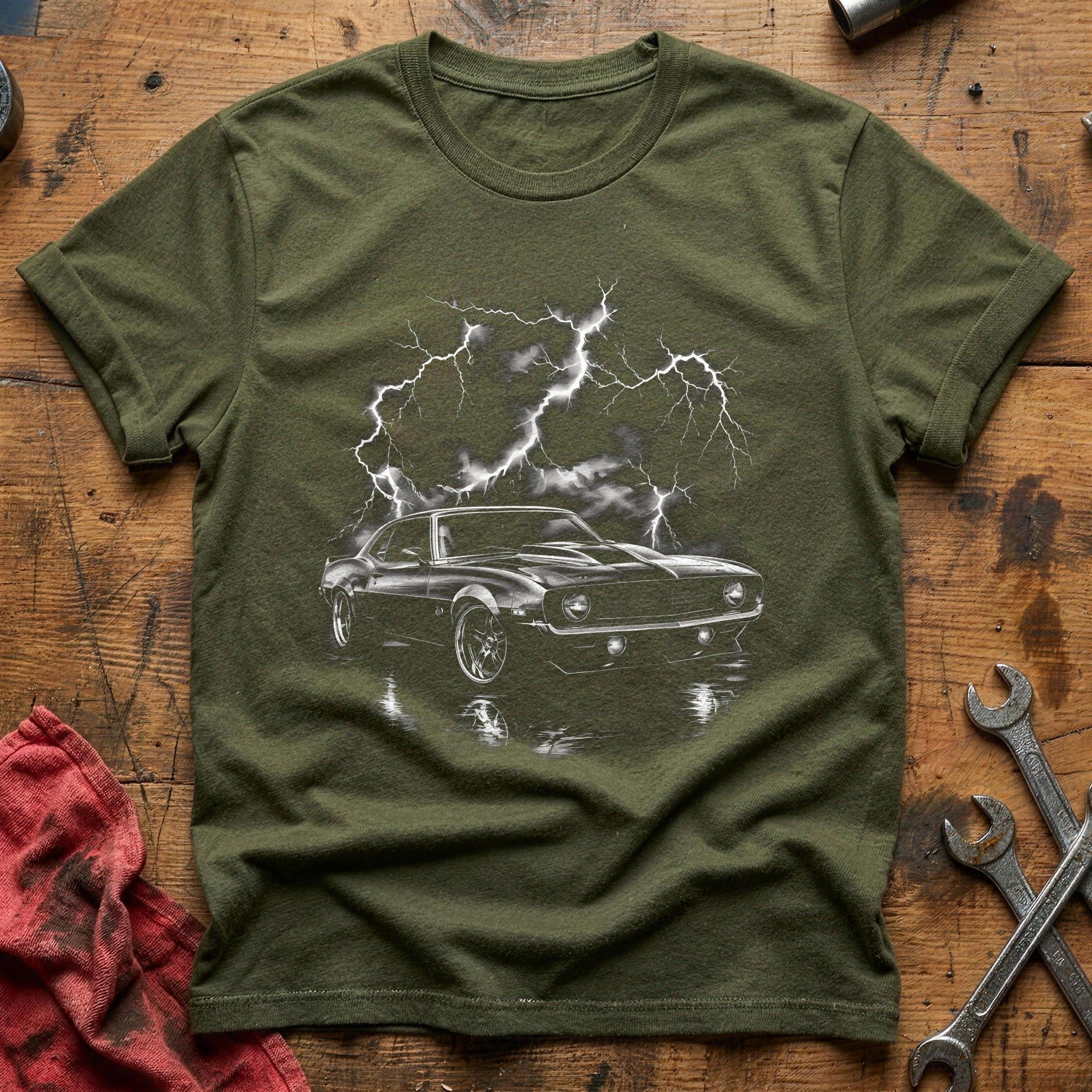 Lightning Muscle Car T-Shirt - Military Green