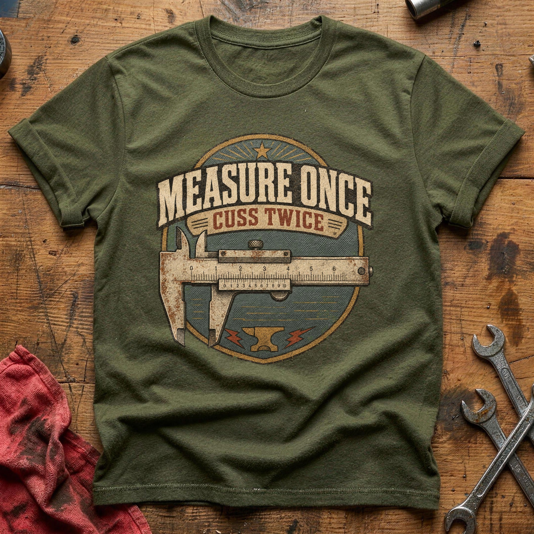 Measure Twice, Cuss Once T-Shirt - Military Green