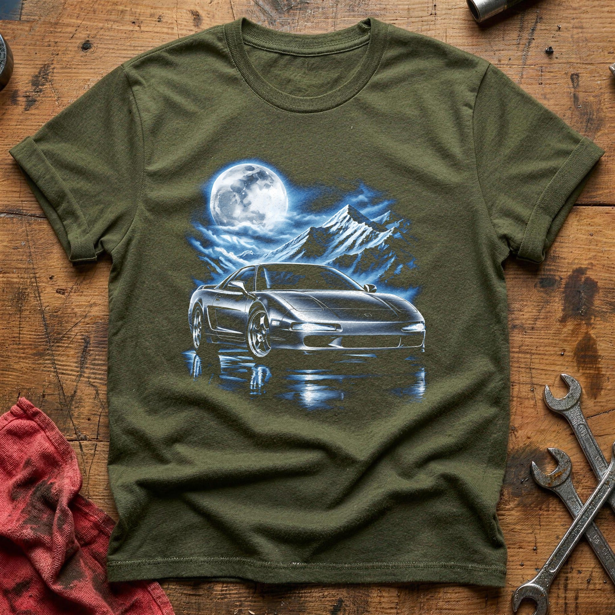 Moonlight Sports Car T-Shirt - Military Green
