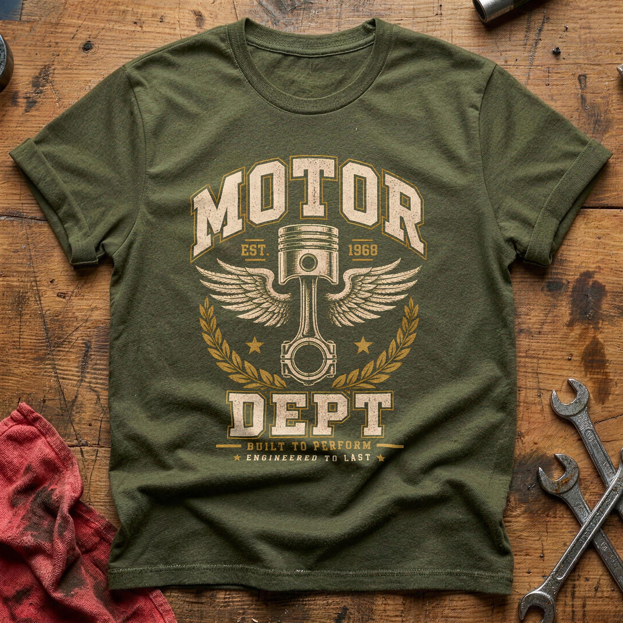 Motor Dept Est 1968 T-Shirt - Military Green