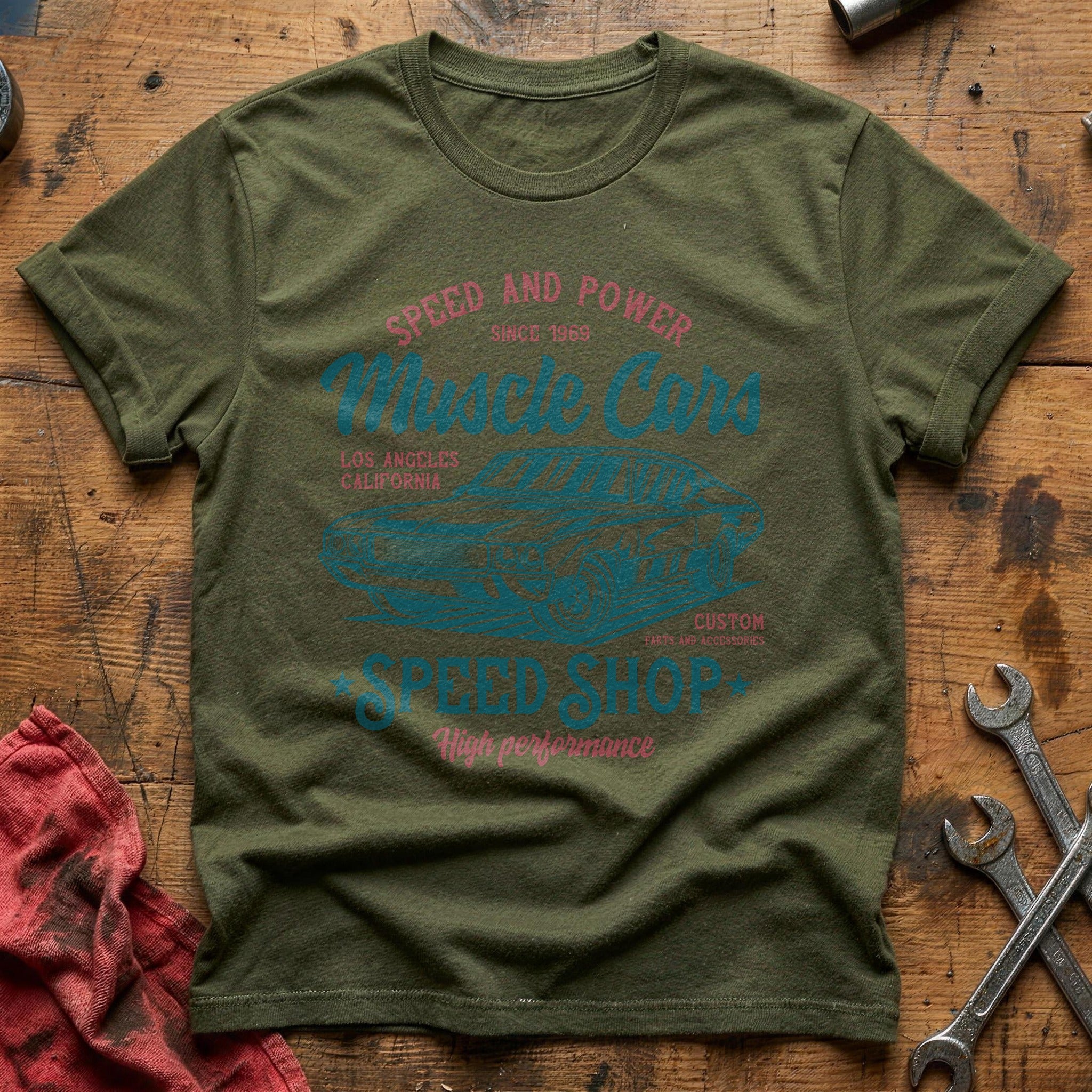 Muscle car speed shop T-Shirt - Military Green