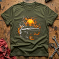Muscle Car Sunset Fire T-Shirt - Military Green