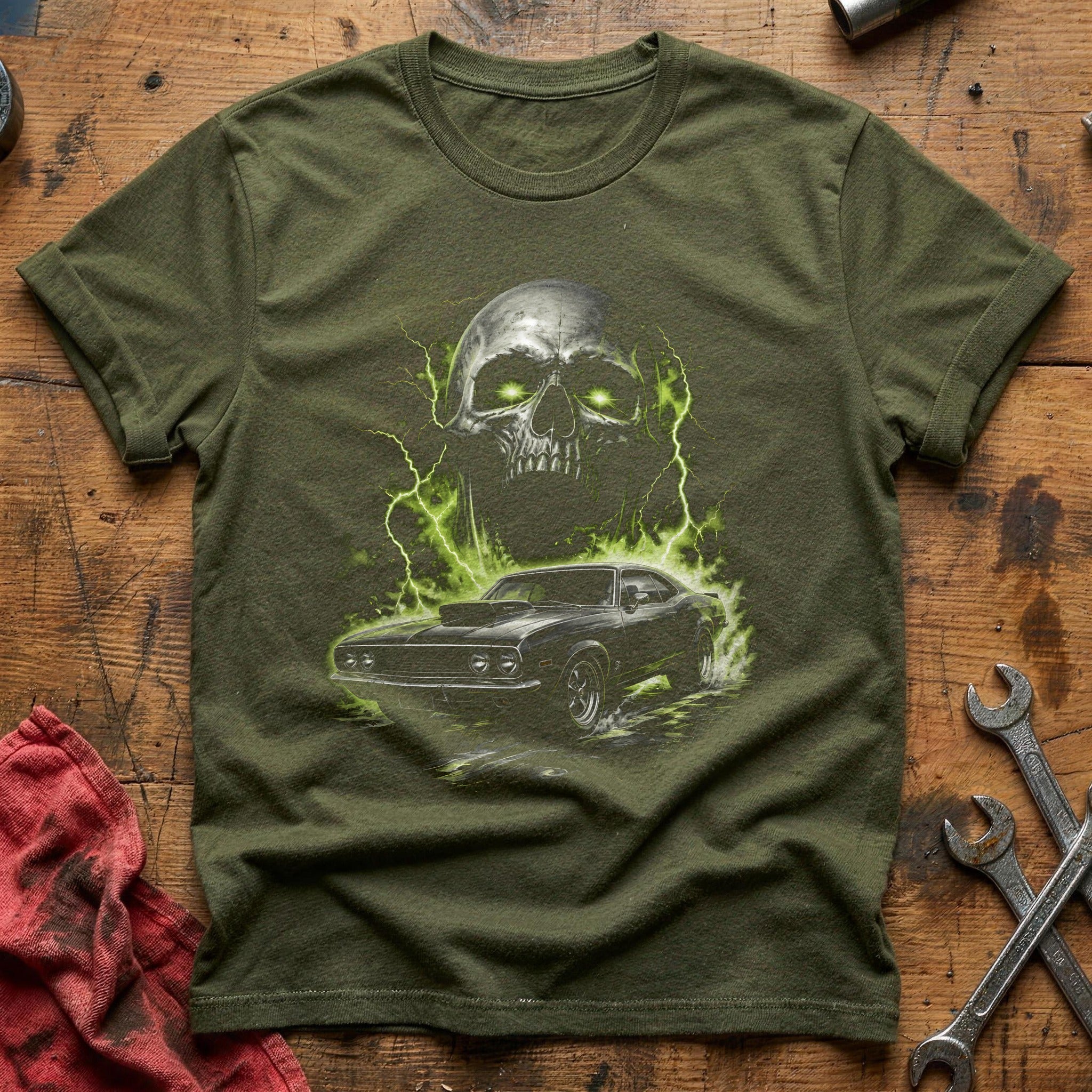 Musclecar Screaming Skull 10 T-Shirt - Military Green