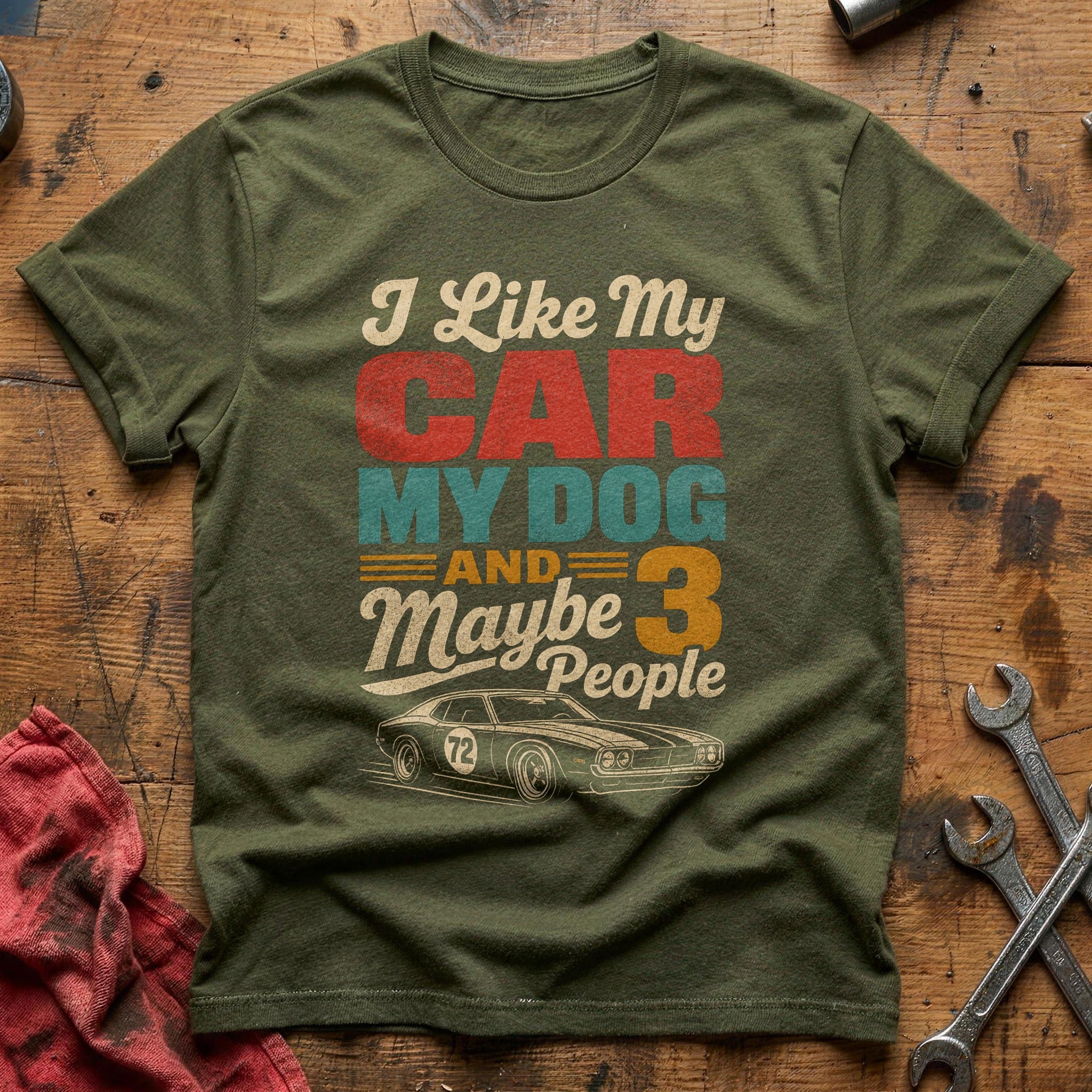 My Car, My Dog, 3 People T-Shirt - Military Green