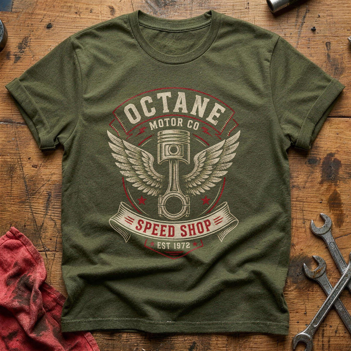 Octane Motor Co Emblem 32 T-Shirt - Military Green