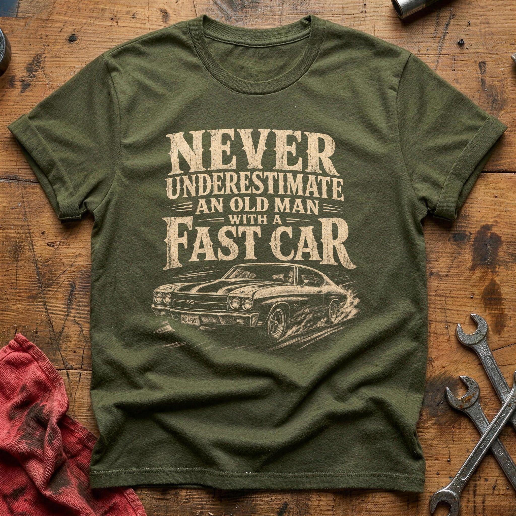 Old Man, Fast Car T-Shirt - Military Green