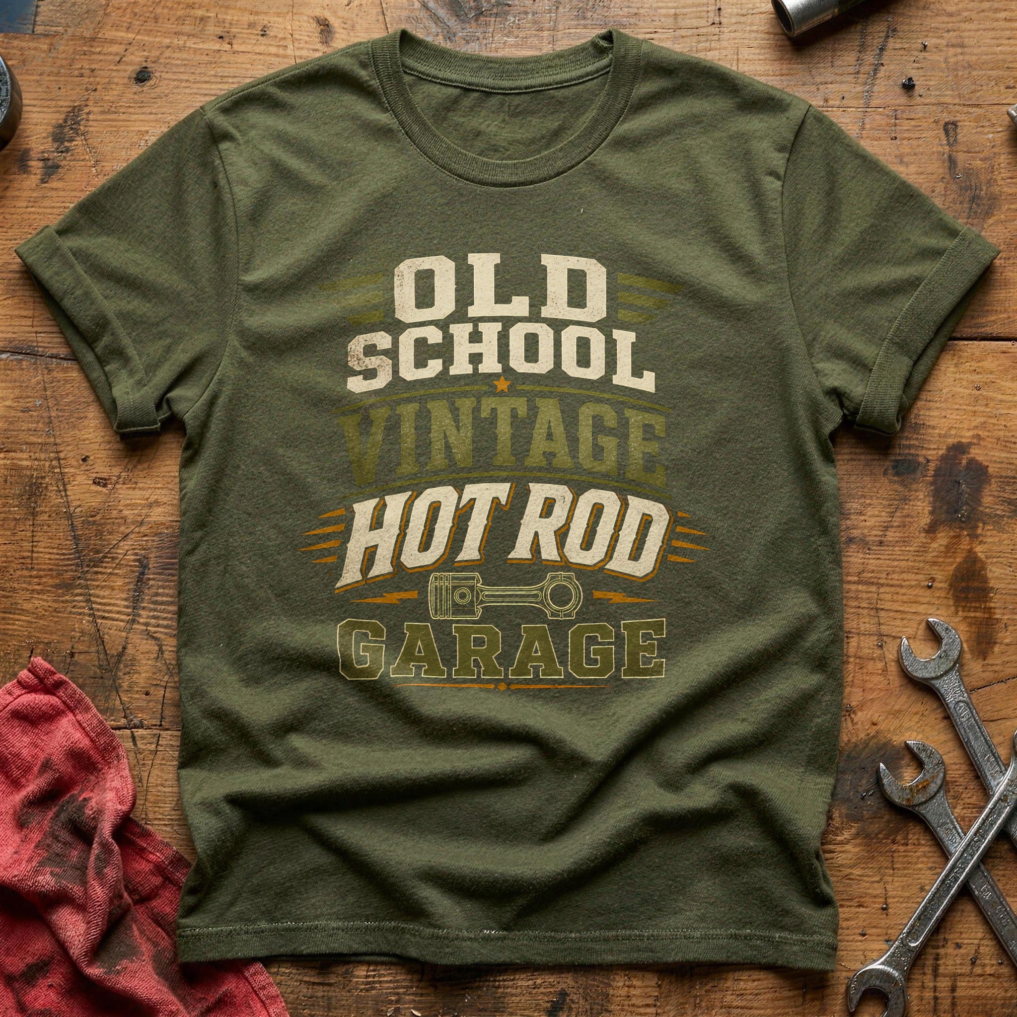 Old School Hot Rod Garage - Military Green