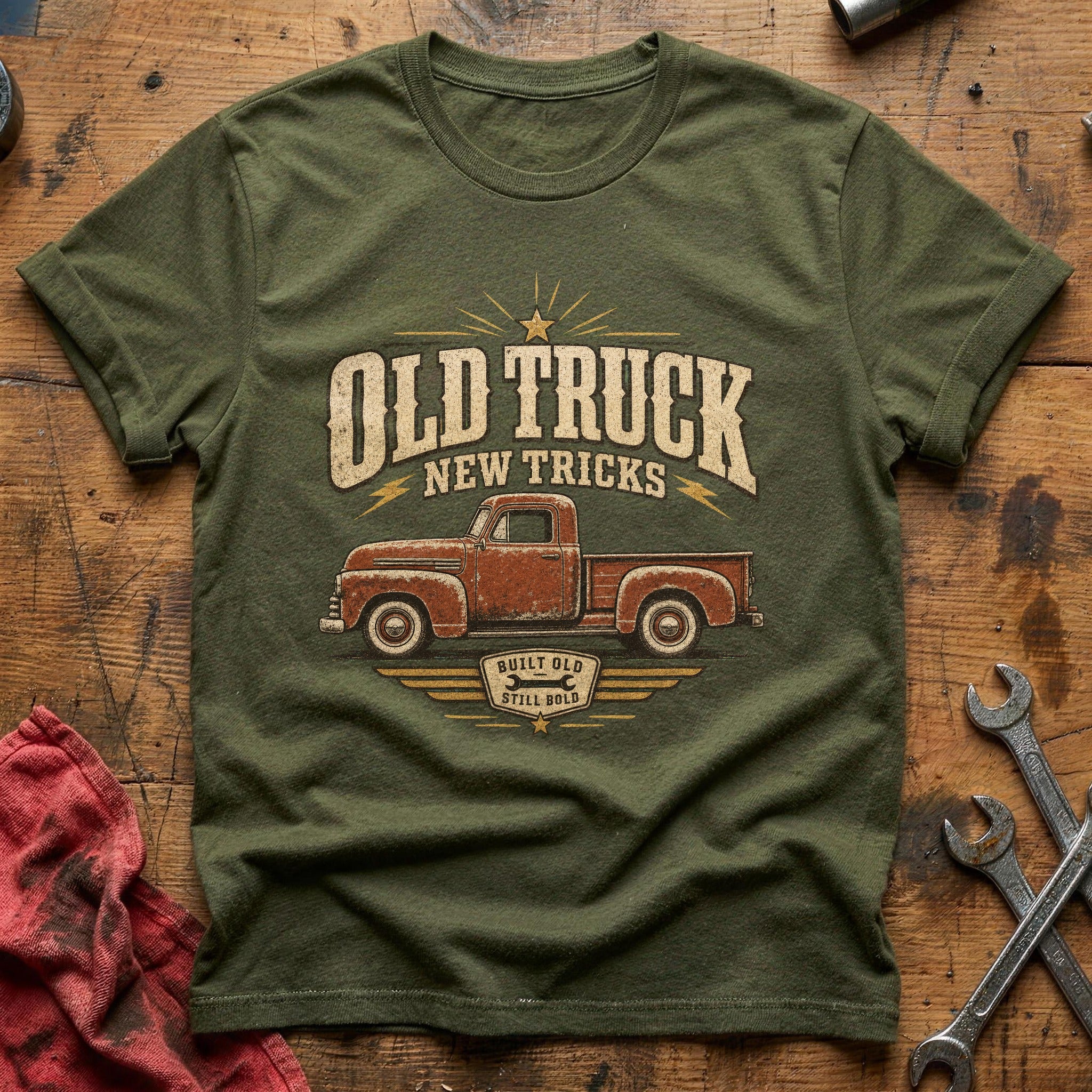 Old Truck, New Tricks T-Shirt - Military Green