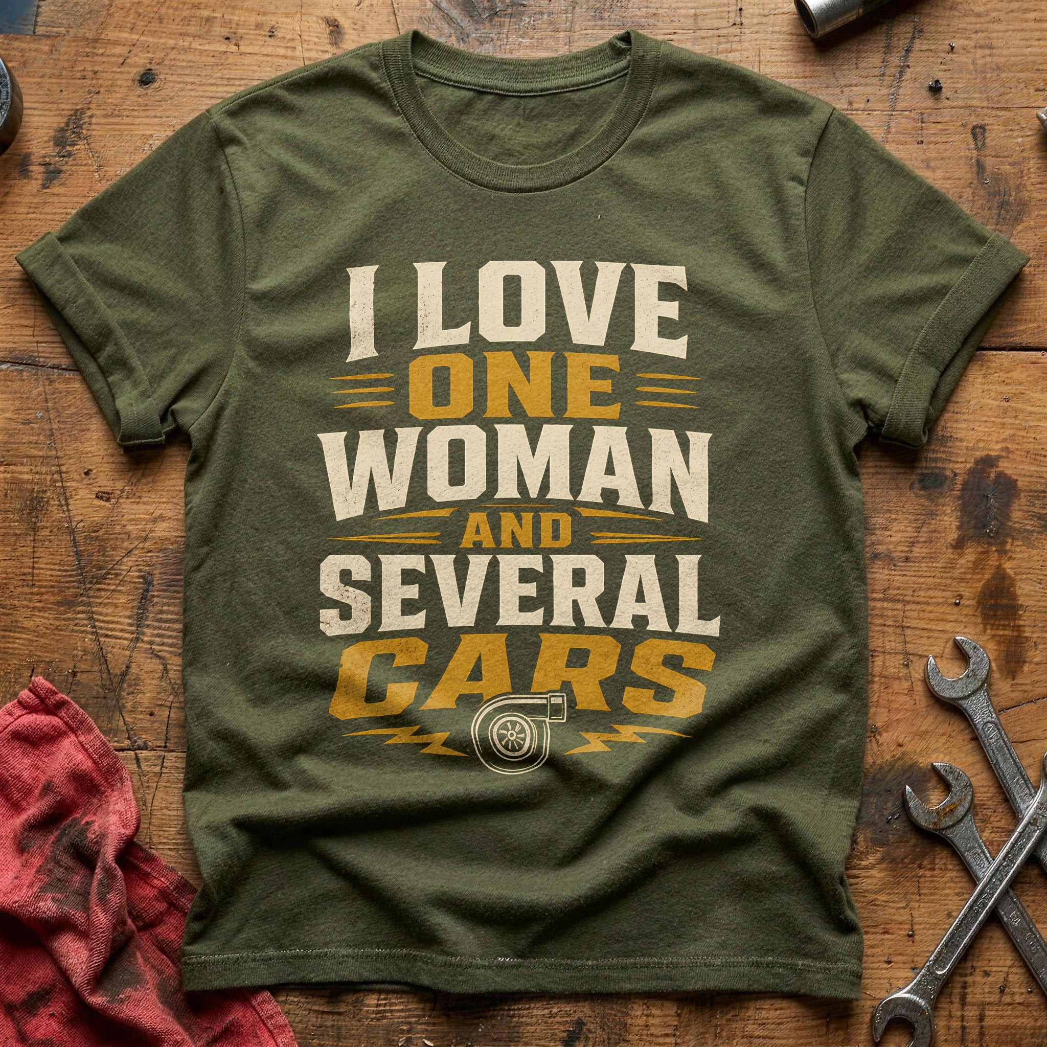 One Woman, Several Cars - Military Green