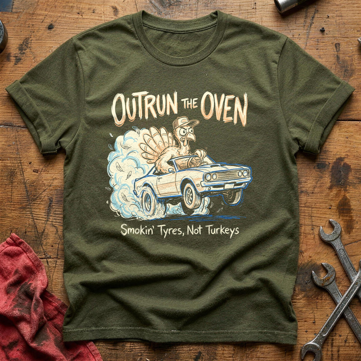 Outrun The Oven 2 T-Shirt - Military Green