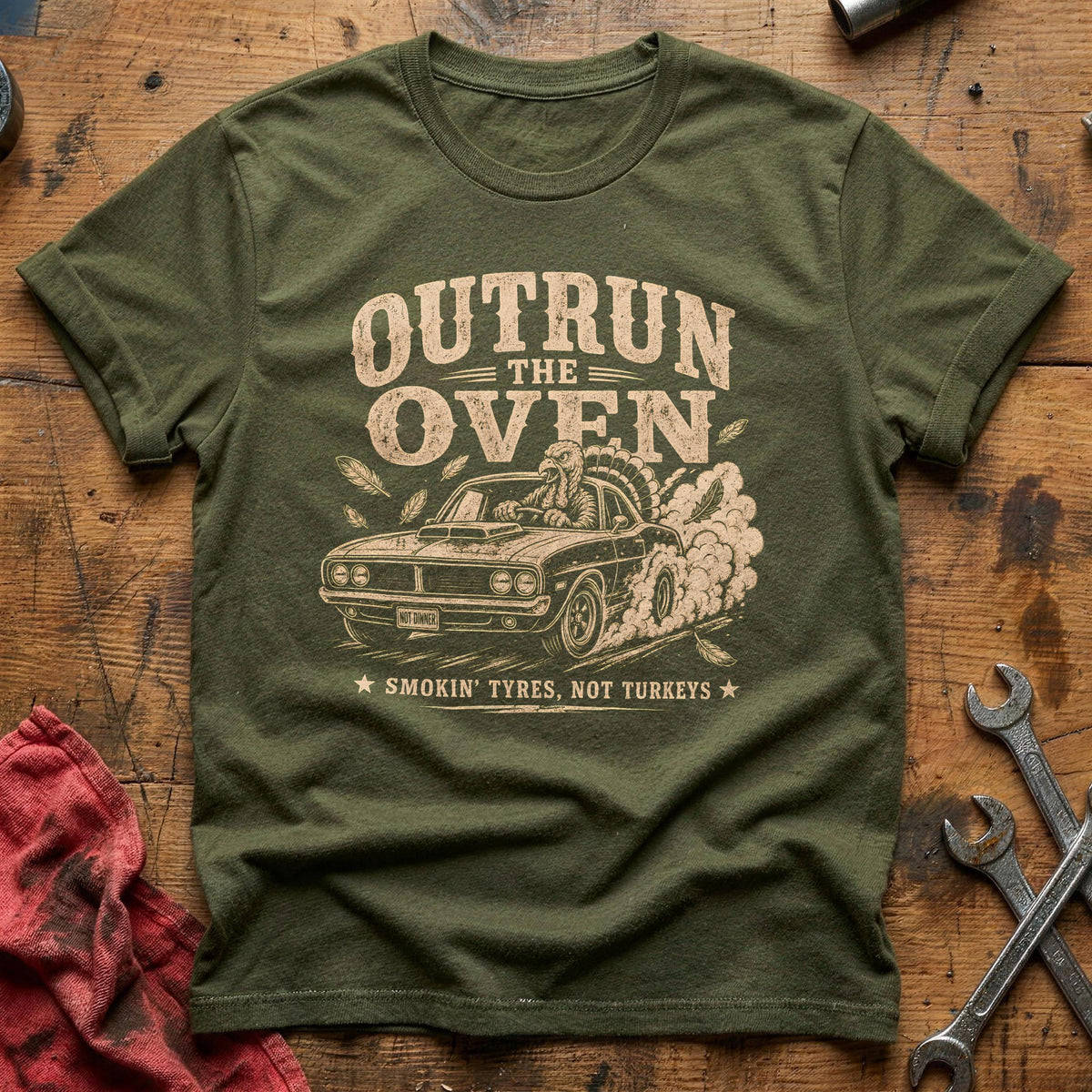 Outrun The Oven 3 T-Shirt - Military Green