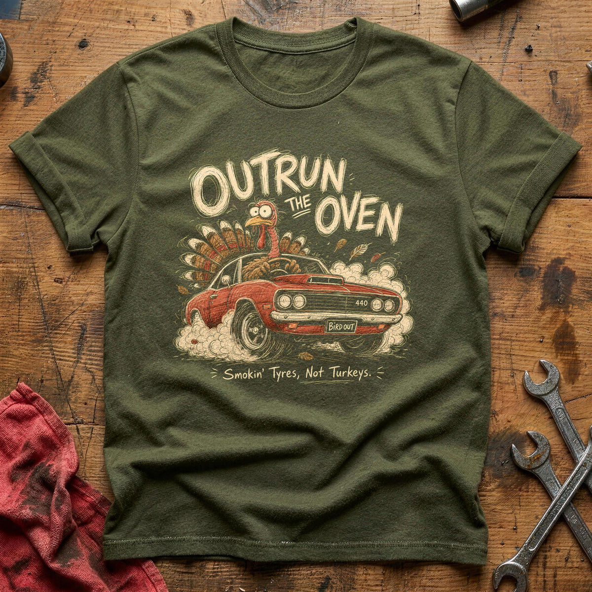 Outrun The Oven 6 T-Shirt - Military Green