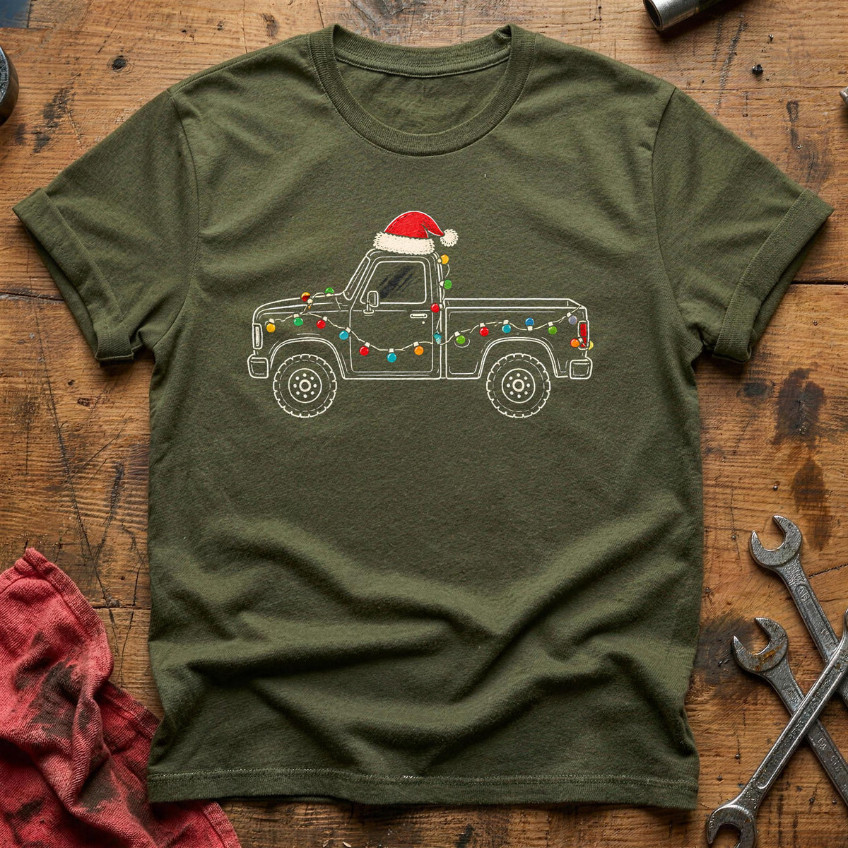 Pickup Truck Christmas Lights 18 T-Shirt - Military Green