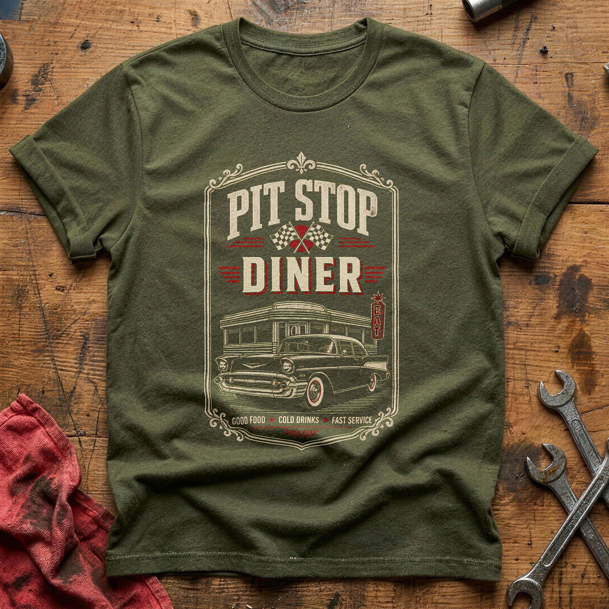 Pit Stop Diner Matchbook 81 T-Shirt - Military Green