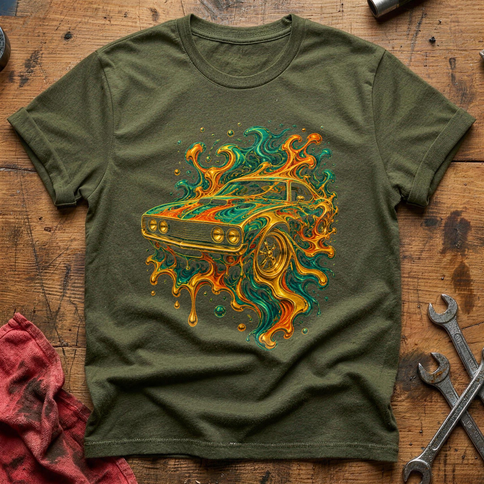 Psychedelic Car 93 T-Shirt - Military Green