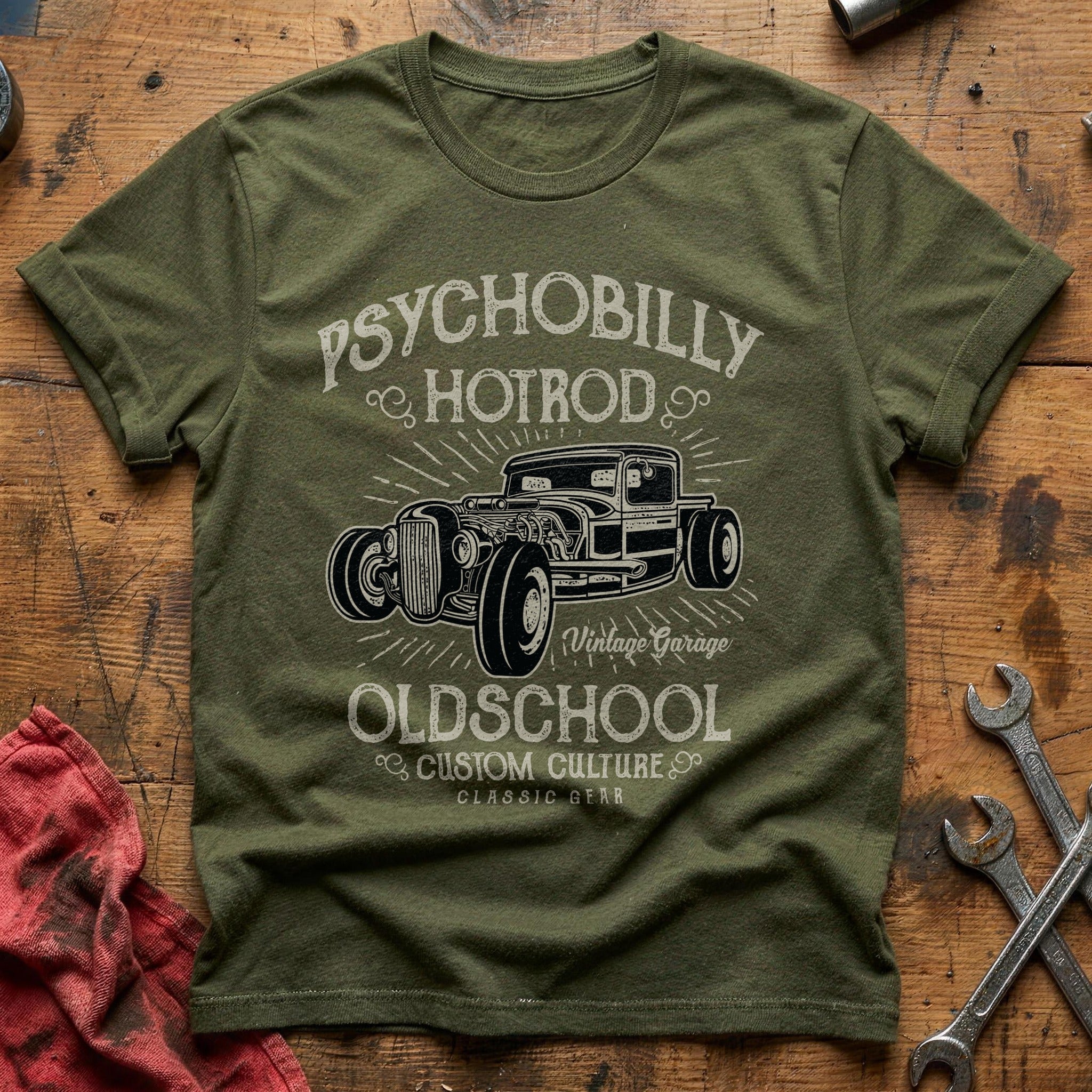 Psychobilly hotrod T-Shirt - Military Green