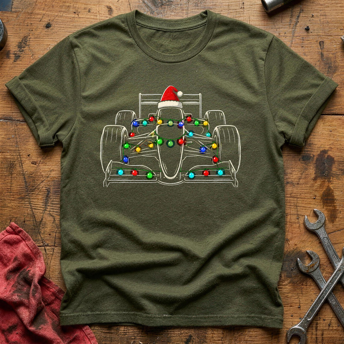 Race Car Christmas Lights 23 T-Shirt - Military Green