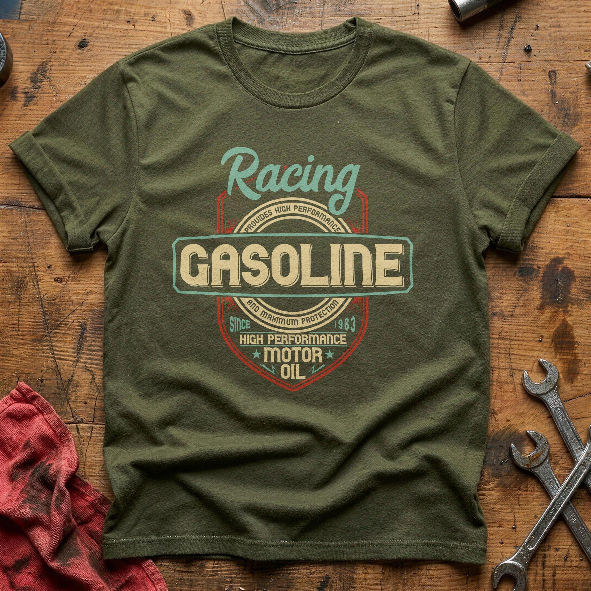 Racing gasoline motor oil T-Shirt - Military Green