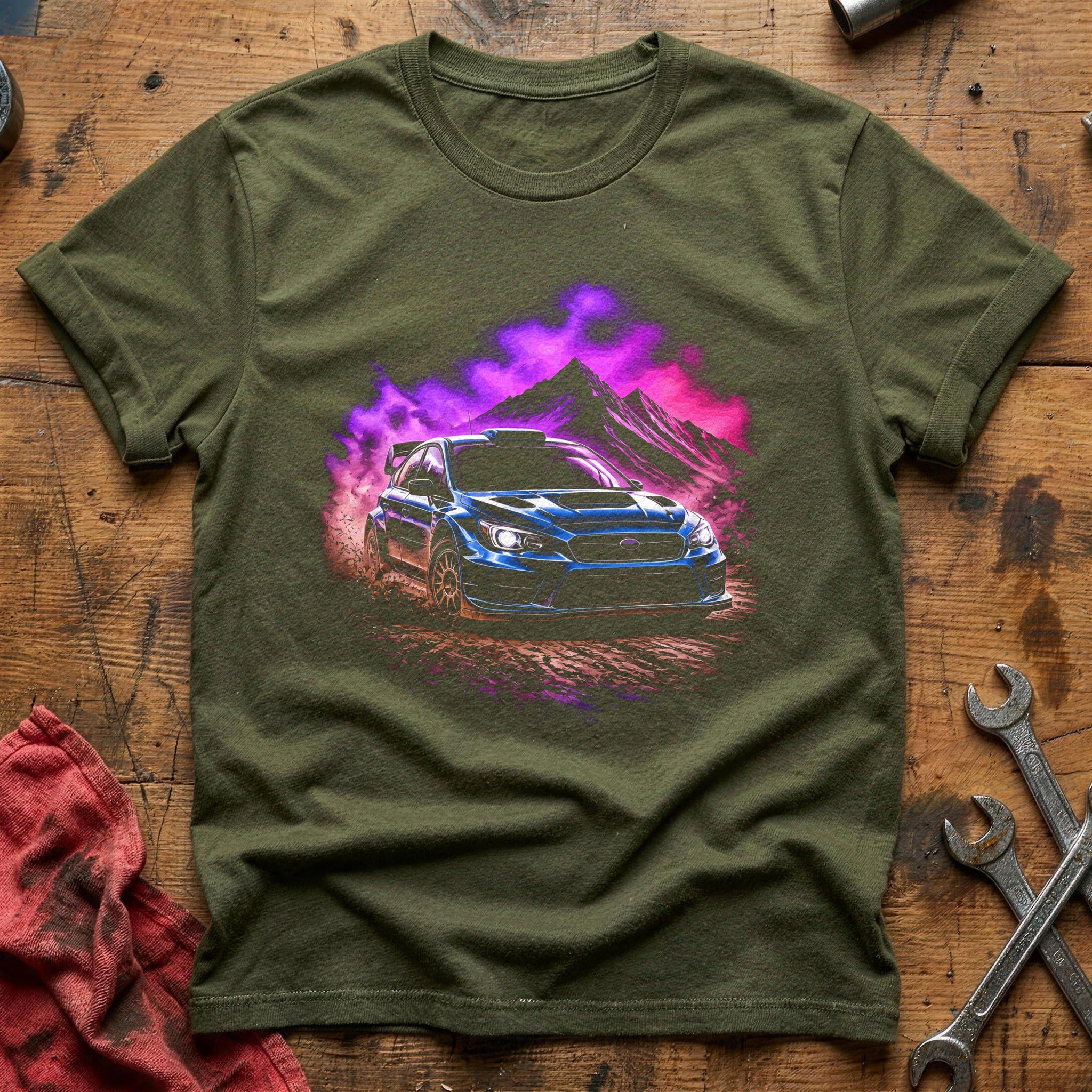 Rally Car Mountain T-Shirt - Military Green