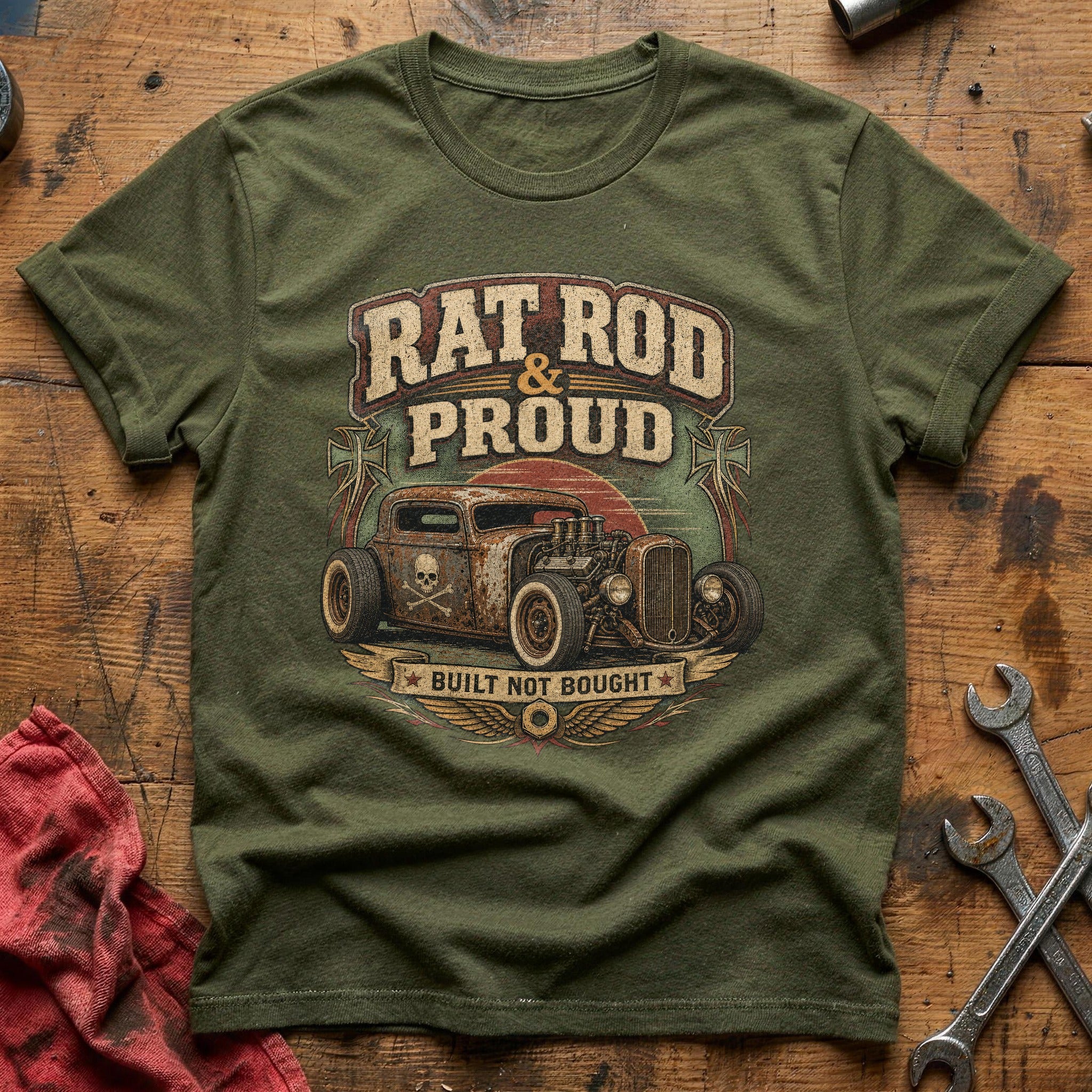 Rat Rod & Proud T-Shirt - Military Green