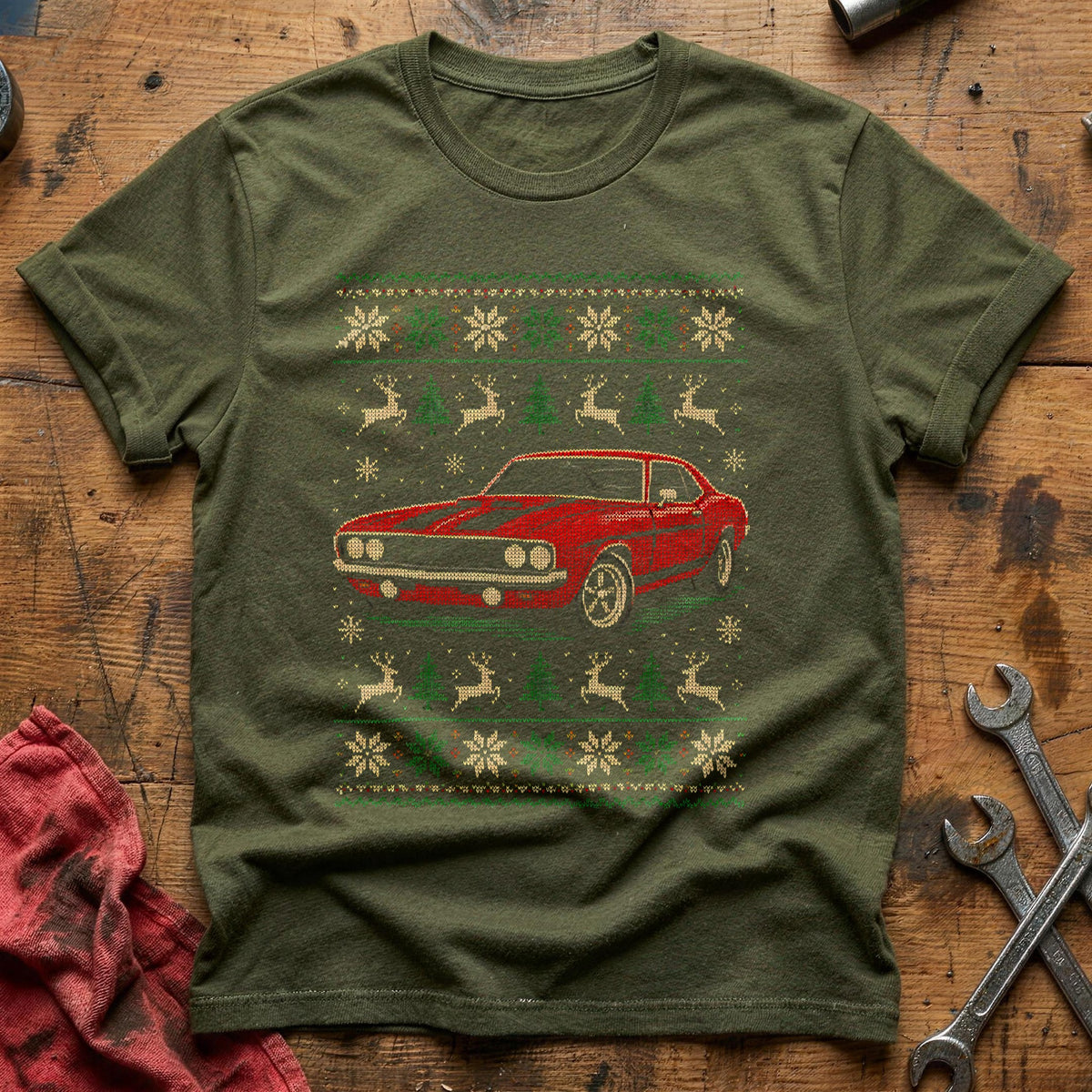 Red Muscle Car Sweater 33 T-Shirt - Military Green