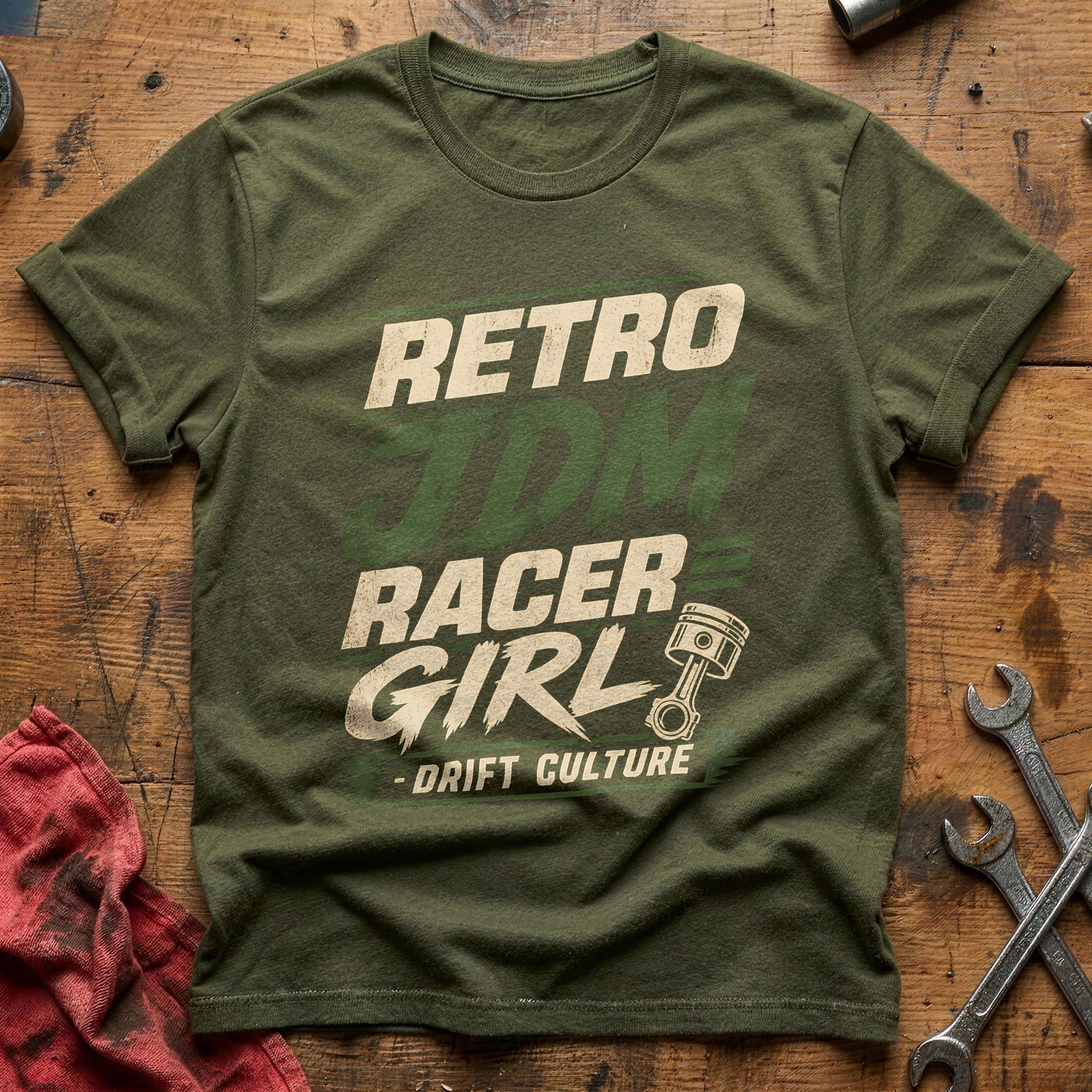 Retro Racer Girl - Military Green