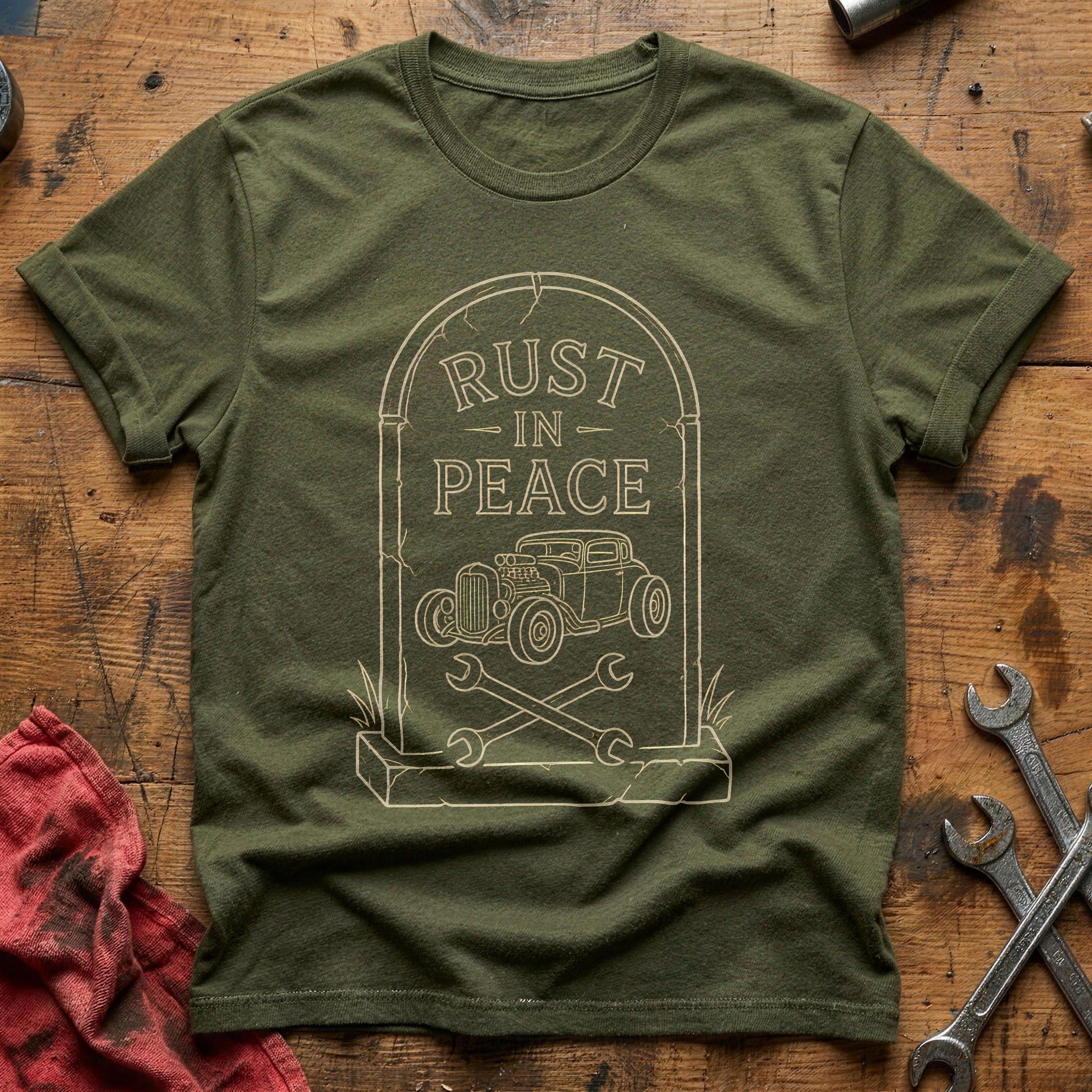 Rust In Peace Tombstone 66 T-Shirt - Military Green