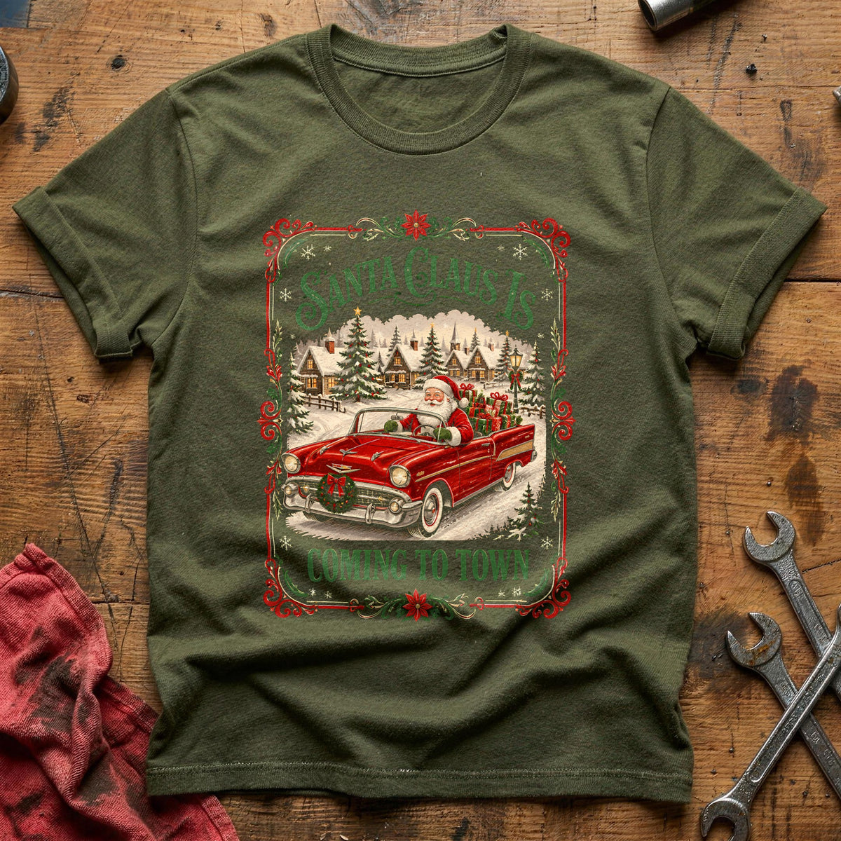 Santa Claus Is Coming To Town 88 T-Shirt - Military Green