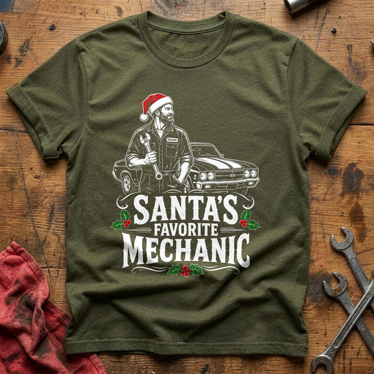 Santa's Favorite Mechanic 20 T-Shirt - Military Green