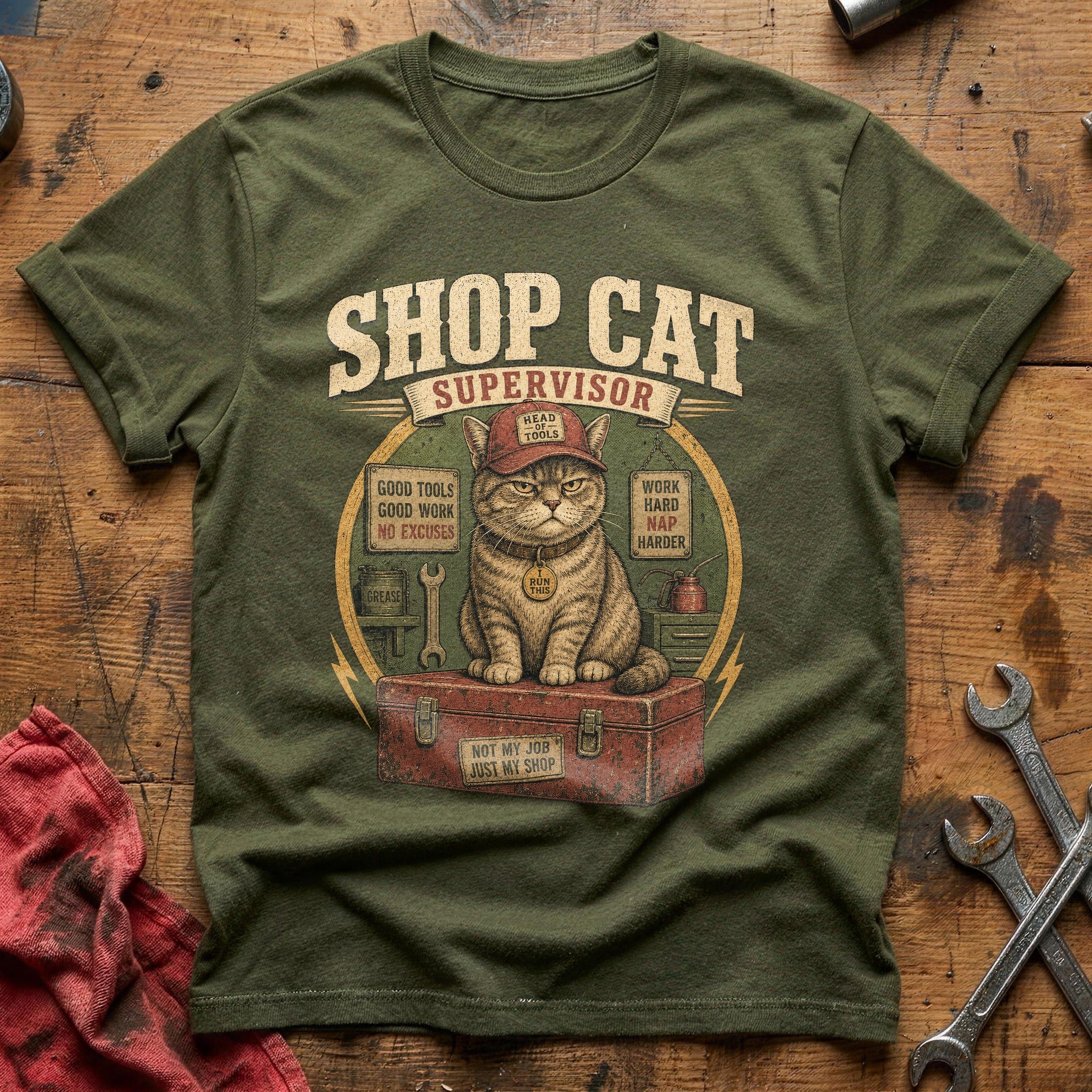 Shop Cat Supervisor T-Shirt - Military Green