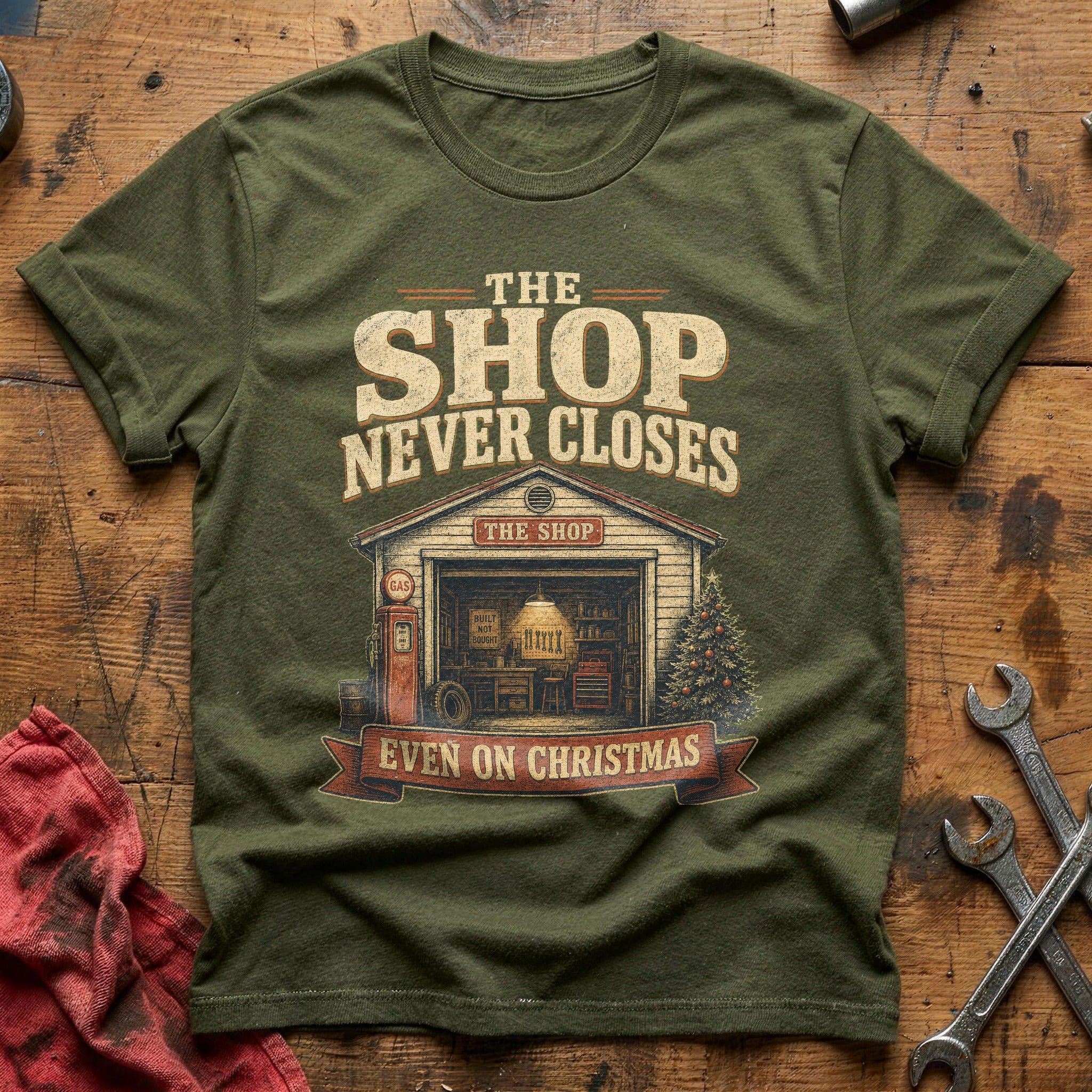 Shop Never Closes T-Shirt - Military Green