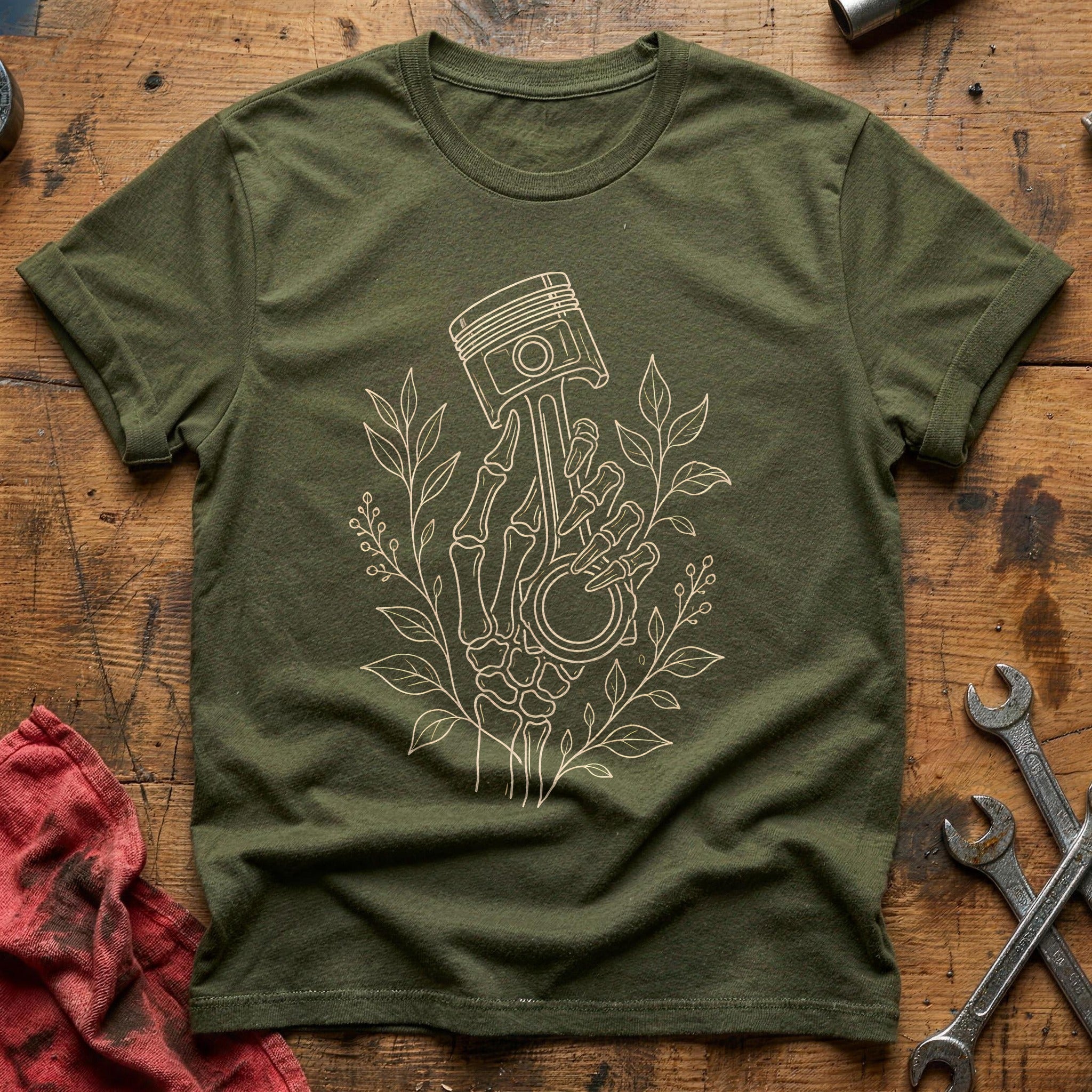 Skeletal Hand Piston 83 T-Shirt - Military Green