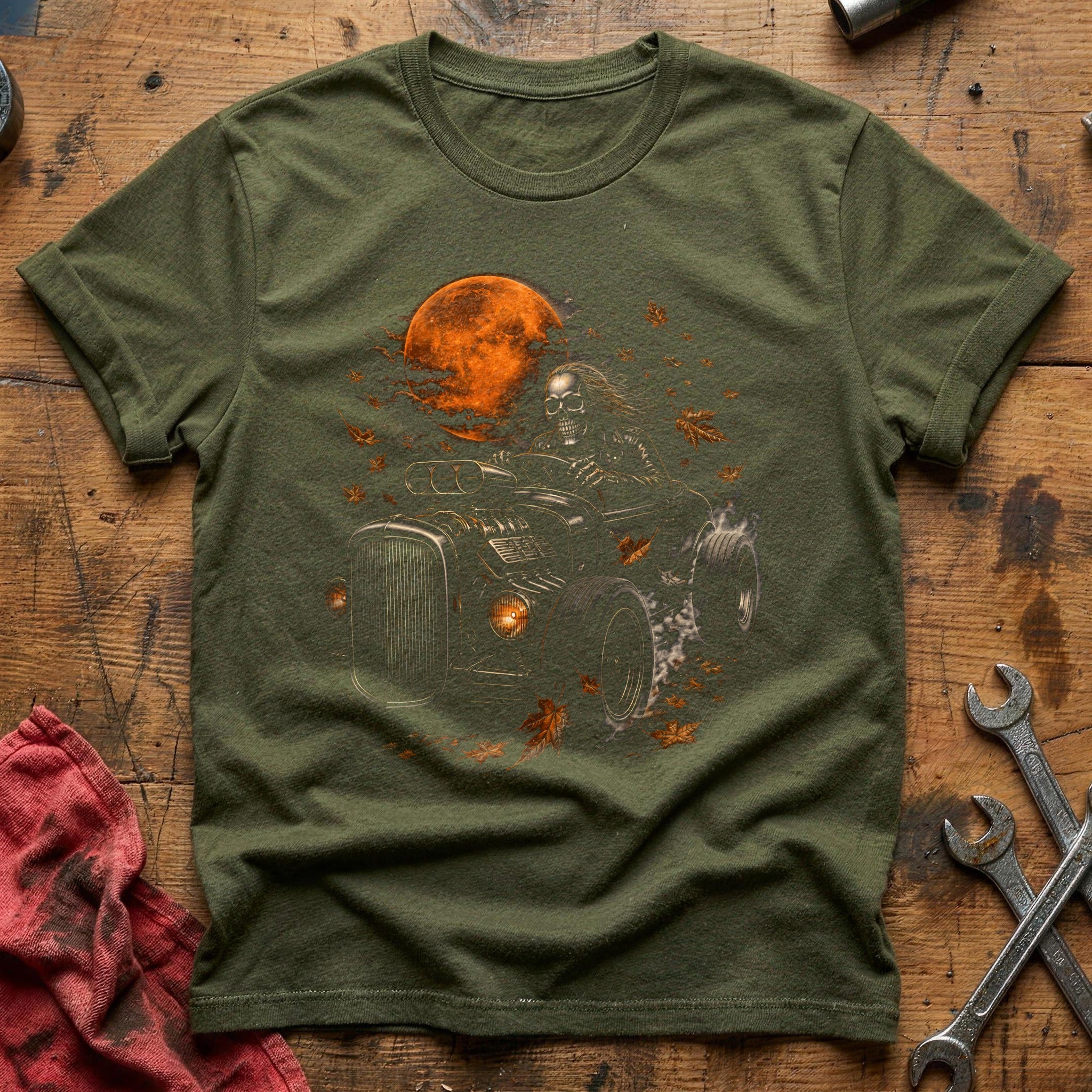 Skeleton Driving Hotrod 89 T-Shirt - Military Green
