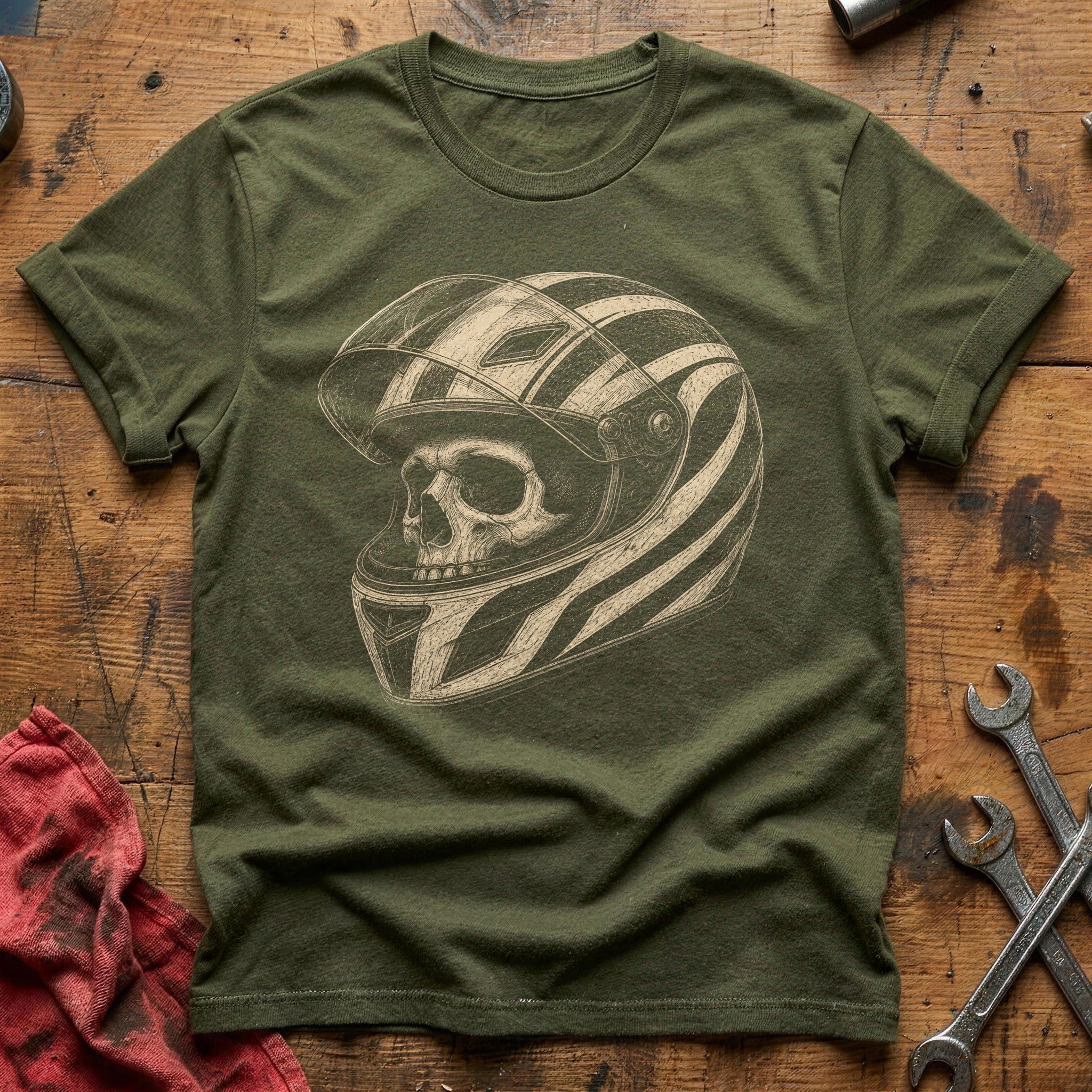 Sketch Racer Skull T-Shirt - Military Green