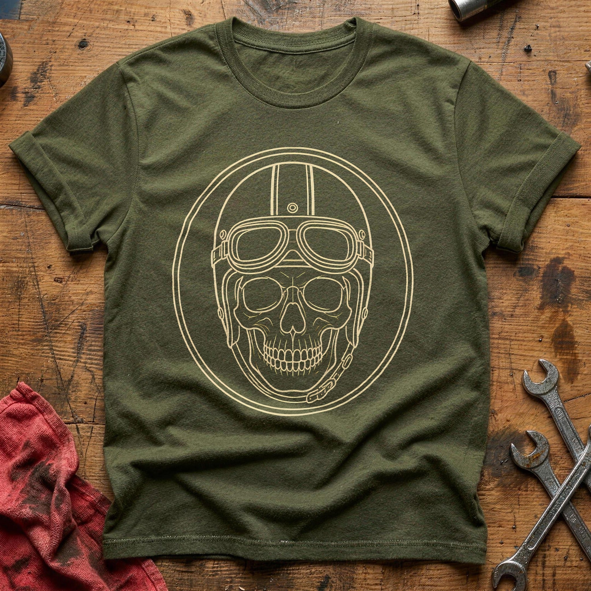Skull Racing Helmet 67 T-Shirt - Military Green