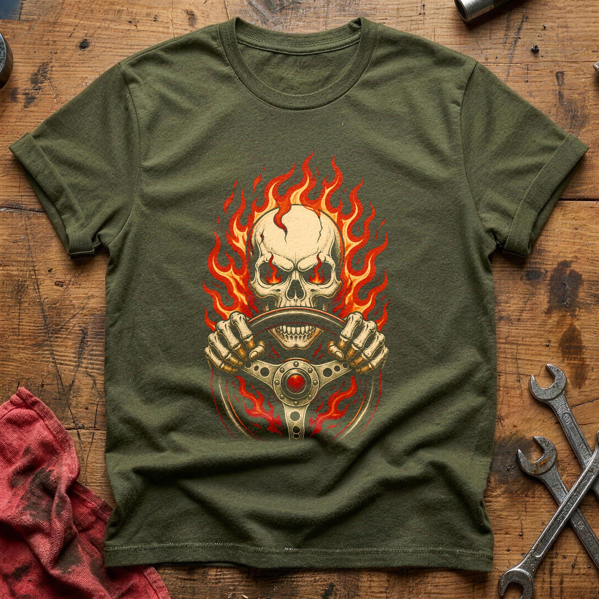 Skull Wheel Flash 77 T-Shirt - Military Green