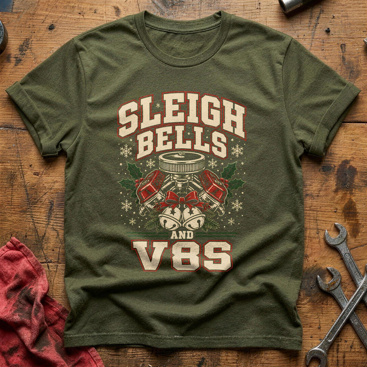 Sleigh Bells And V8s 30 T-Shirt - Military Green